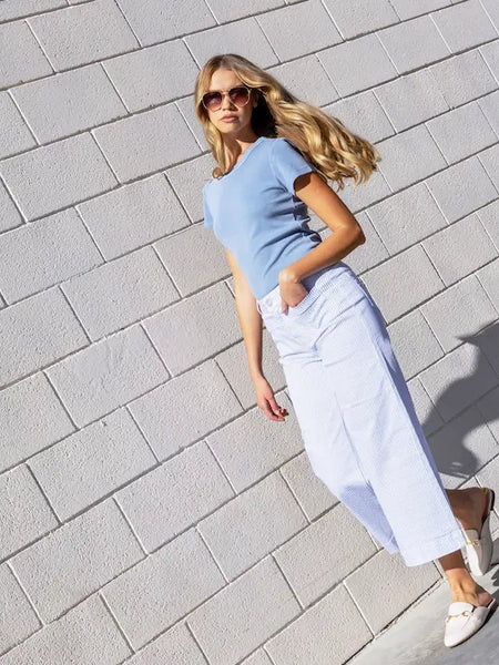 Striped Cropped Patch Pocket Flare Twill Pants by Charlie B