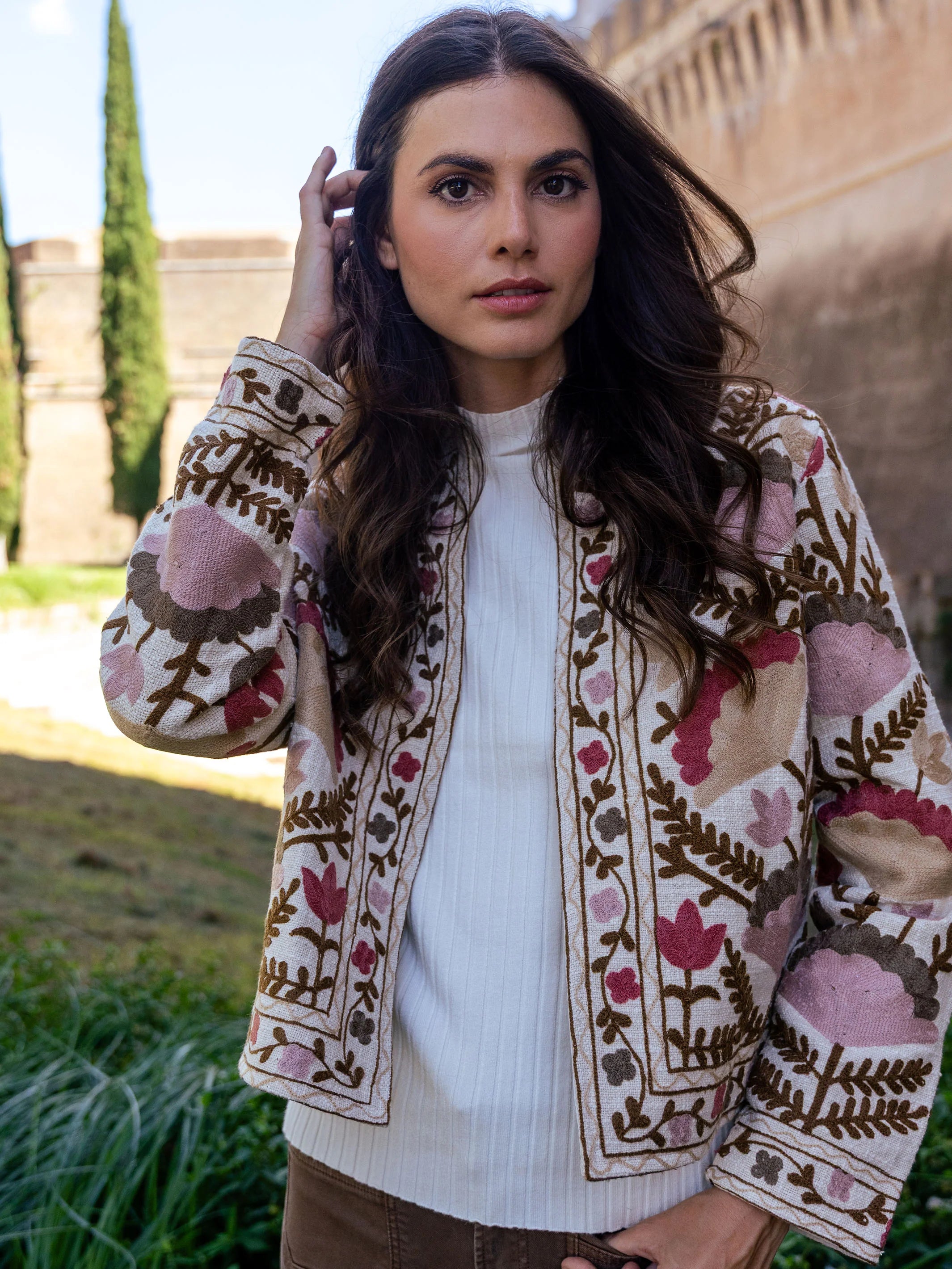 Embroidered Open Front Jacket by Charlie B