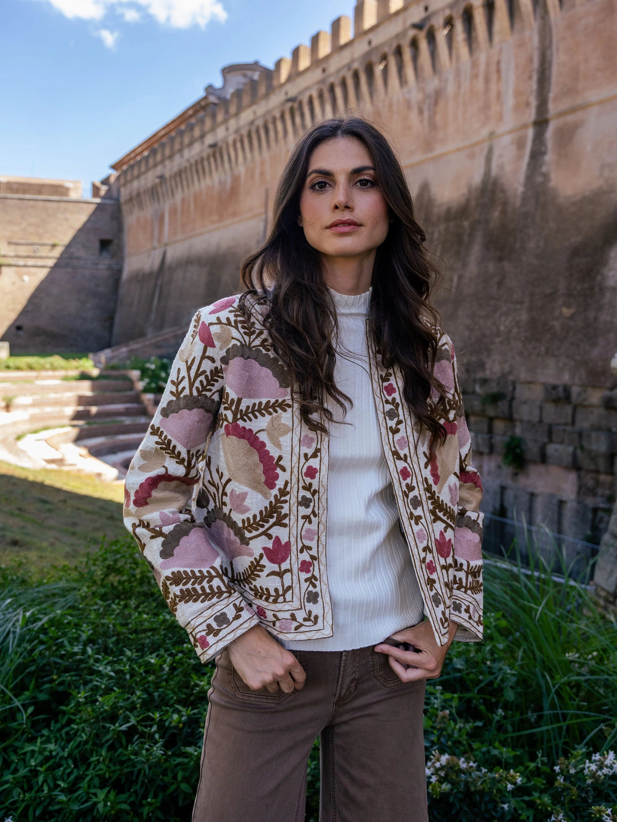 Embroidered Open Front Jacket by Charlie B