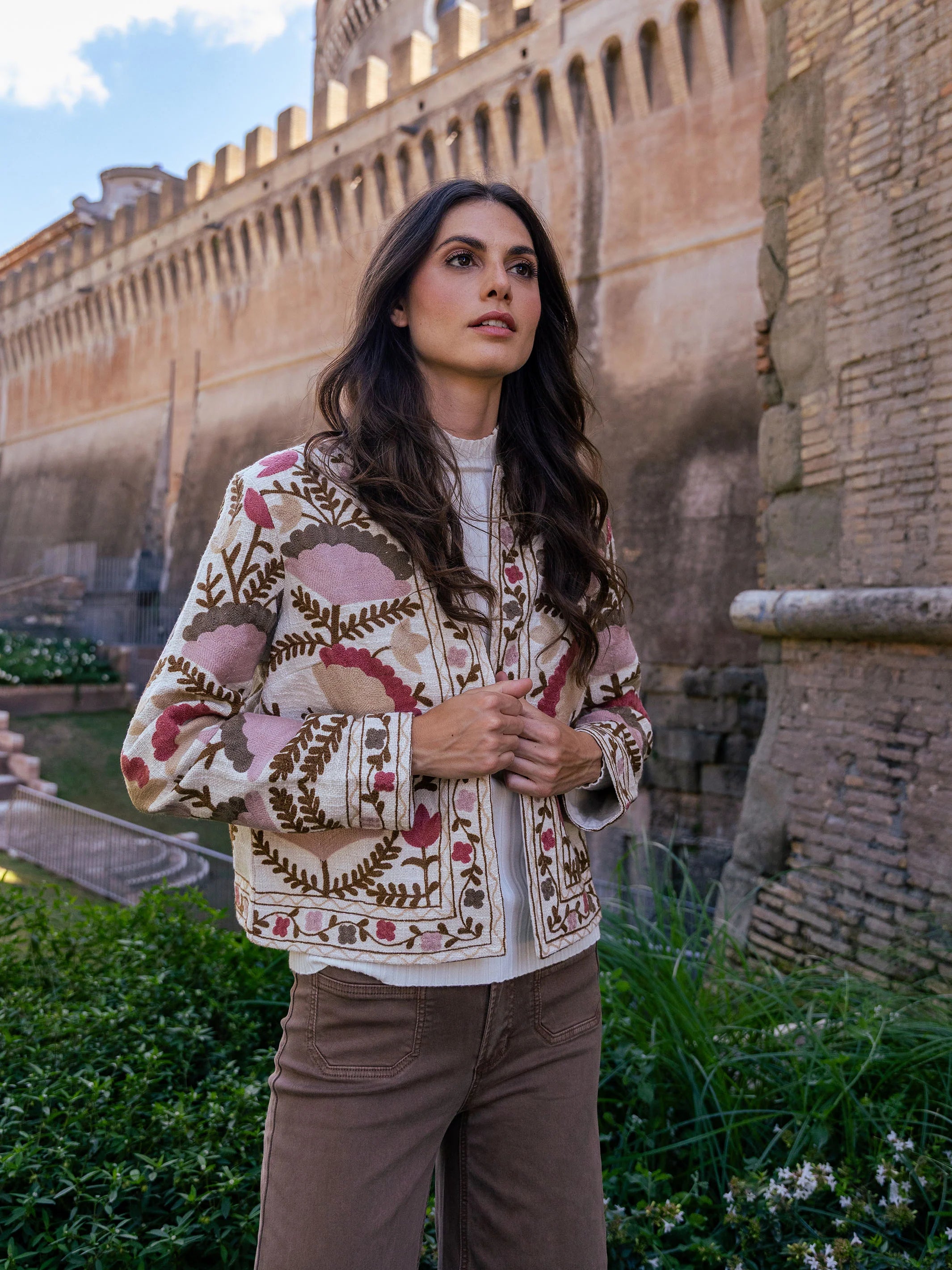 Embroidered Open Front Jacket by Charlie B