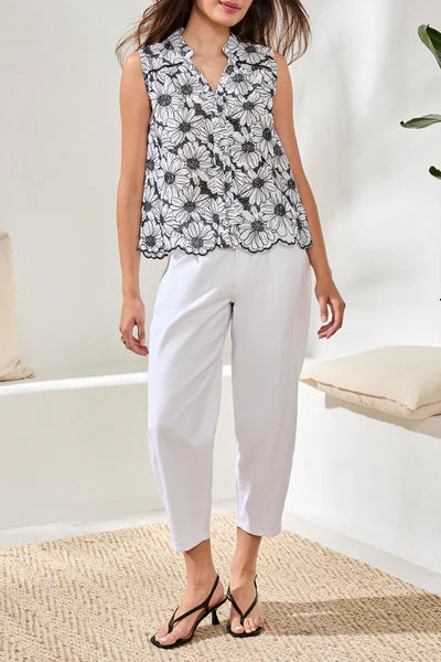 Floral Stitched Sleeveless Button Front Blouse by Tribal
