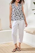 Floral Stitched Sleeveless Button Front Blouse by Tribal