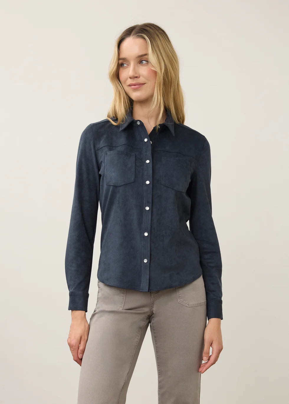FDJ Faux Suede Button-Up Shirt