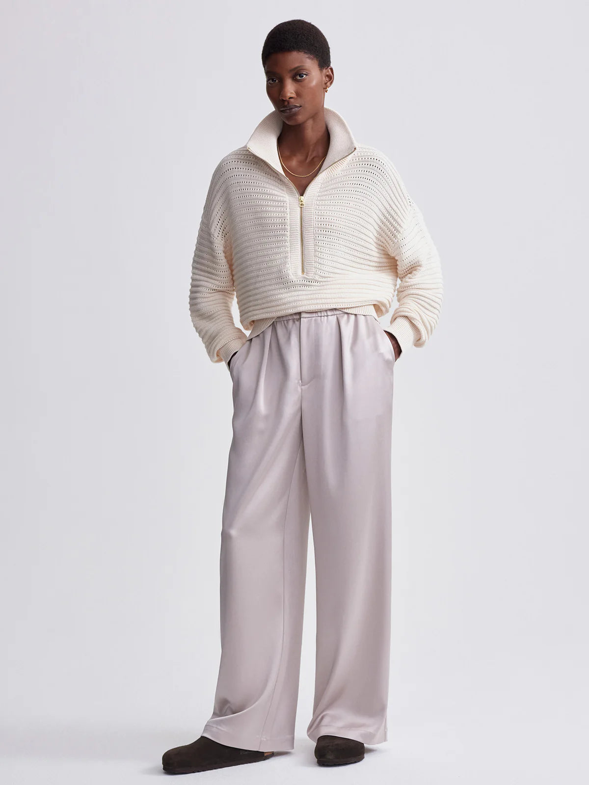 Tara Pointelle Half-Zip Sweater by Varley