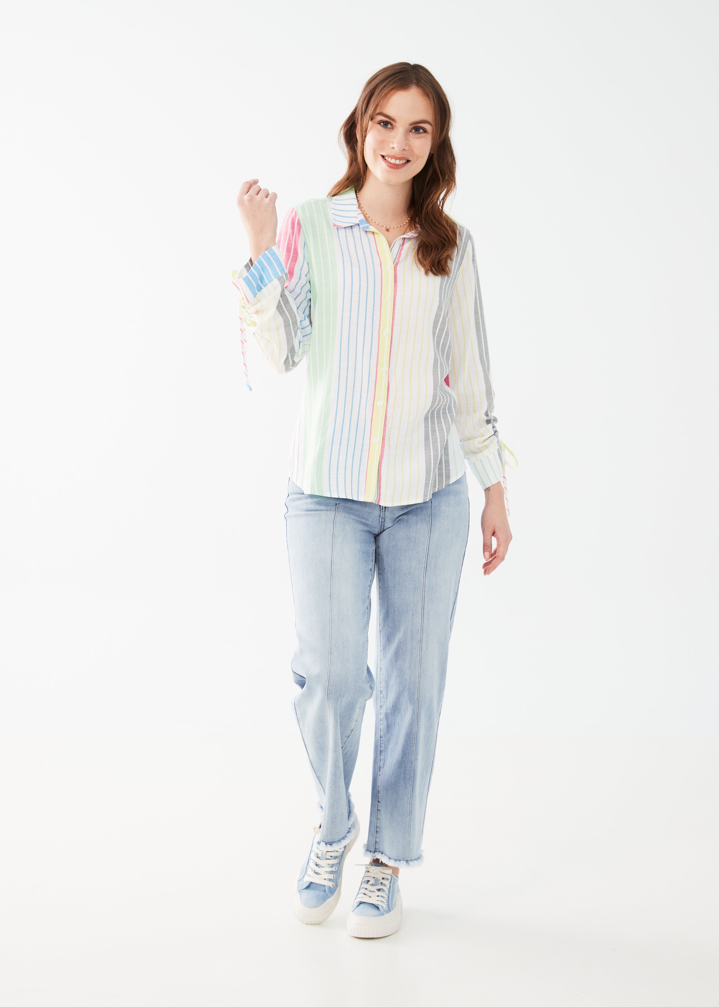 Classic Rainbow Striped Button Up Shirt by FDJ