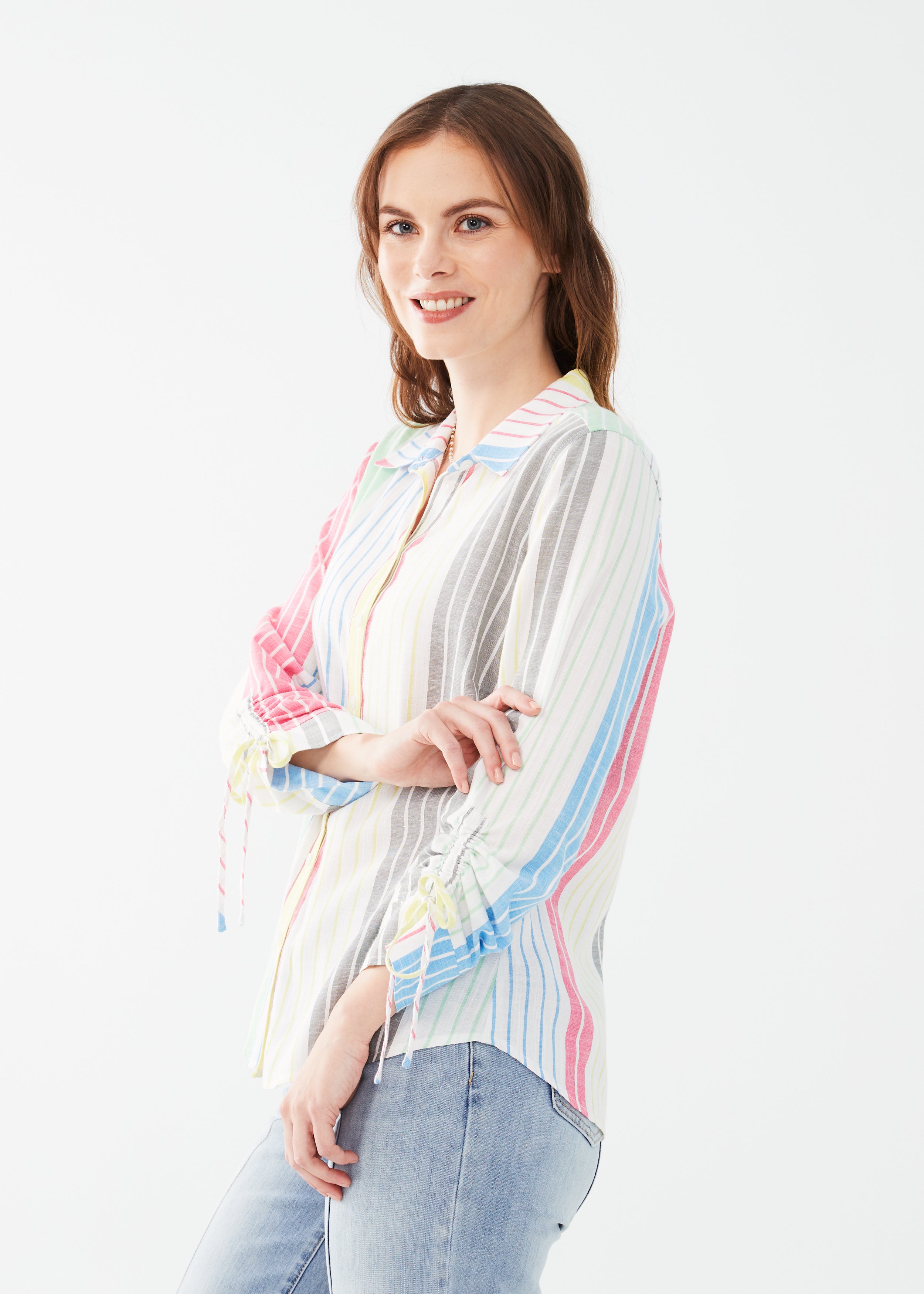 Classic Rainbow Striped Button Up Shirt by FDJ