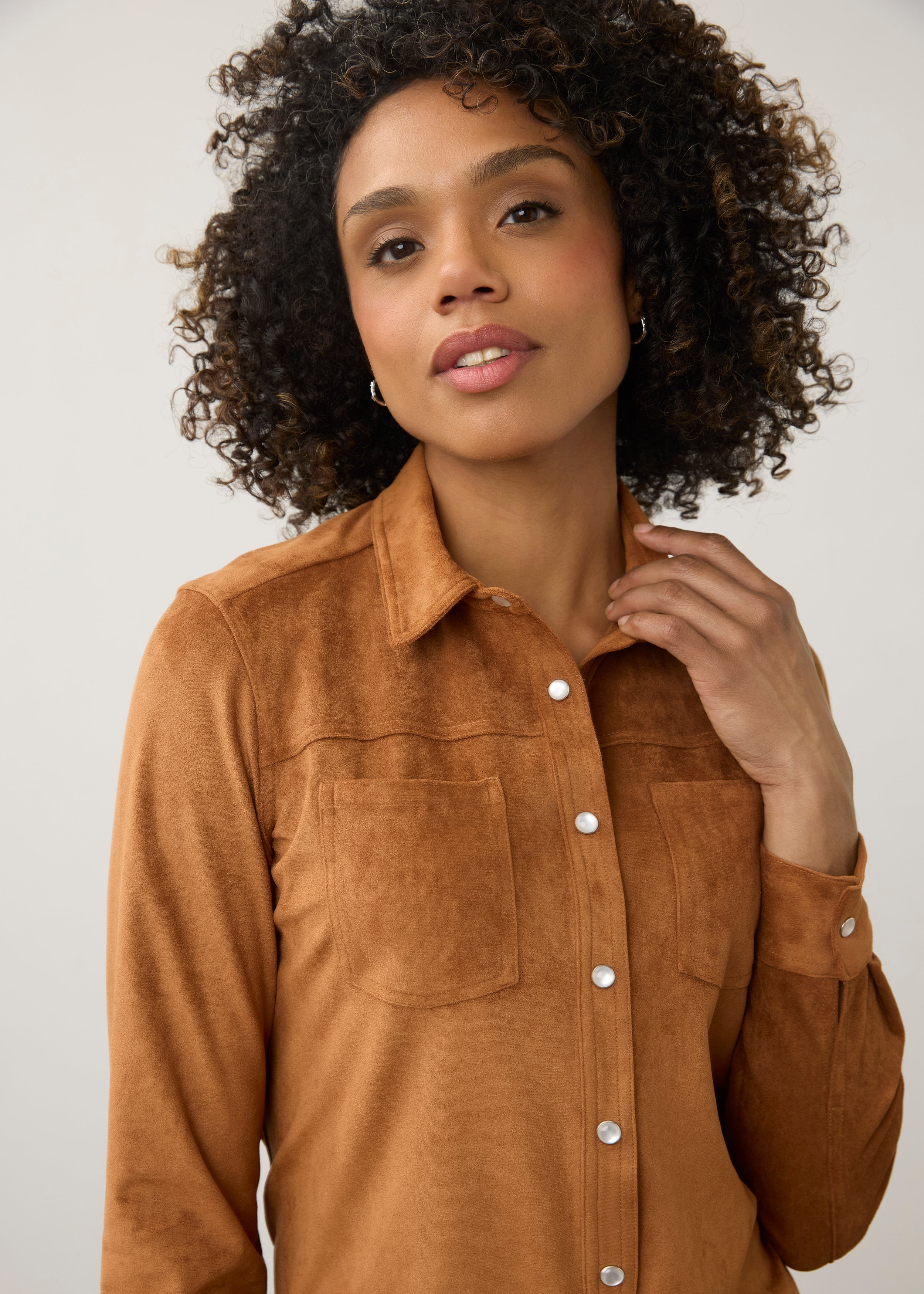 FDJ Faux Suede Button-Up Shirt