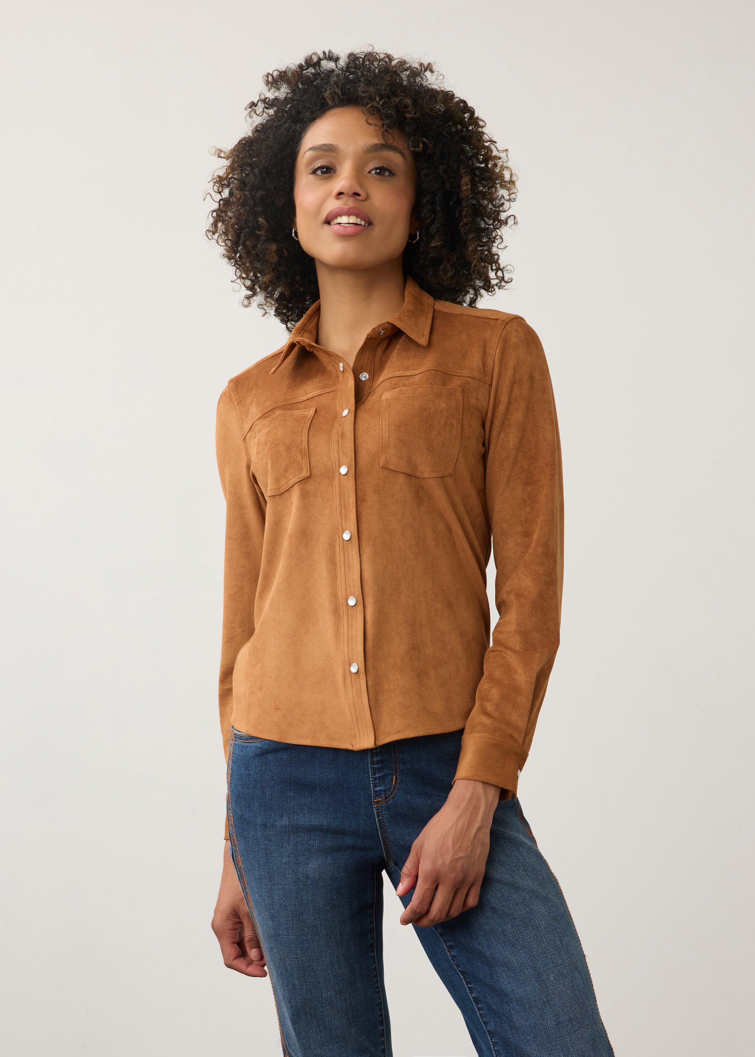 FDJ Faux Suede Button-Up Shirt