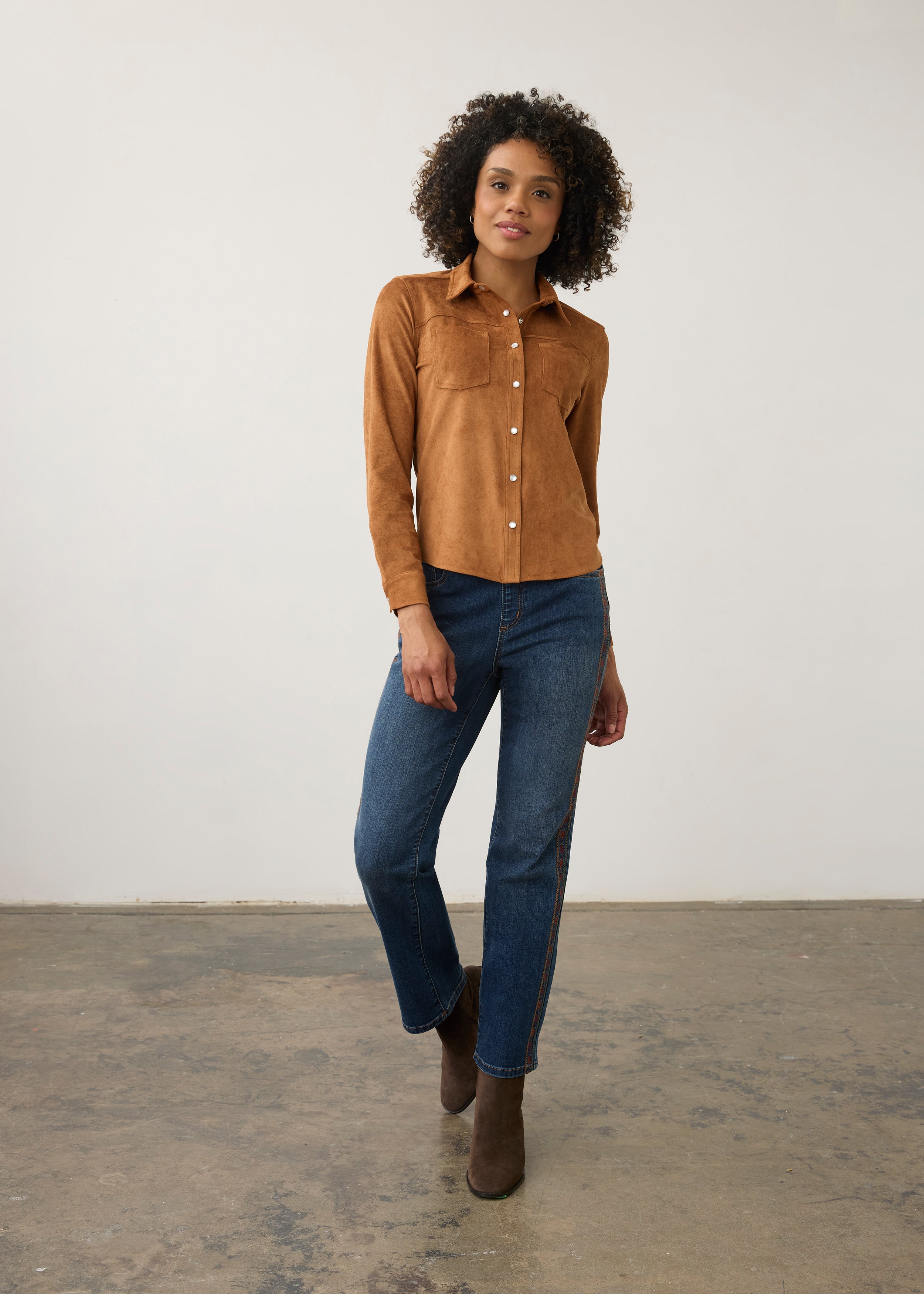 FDJ Faux Suede Button-Up Shirt