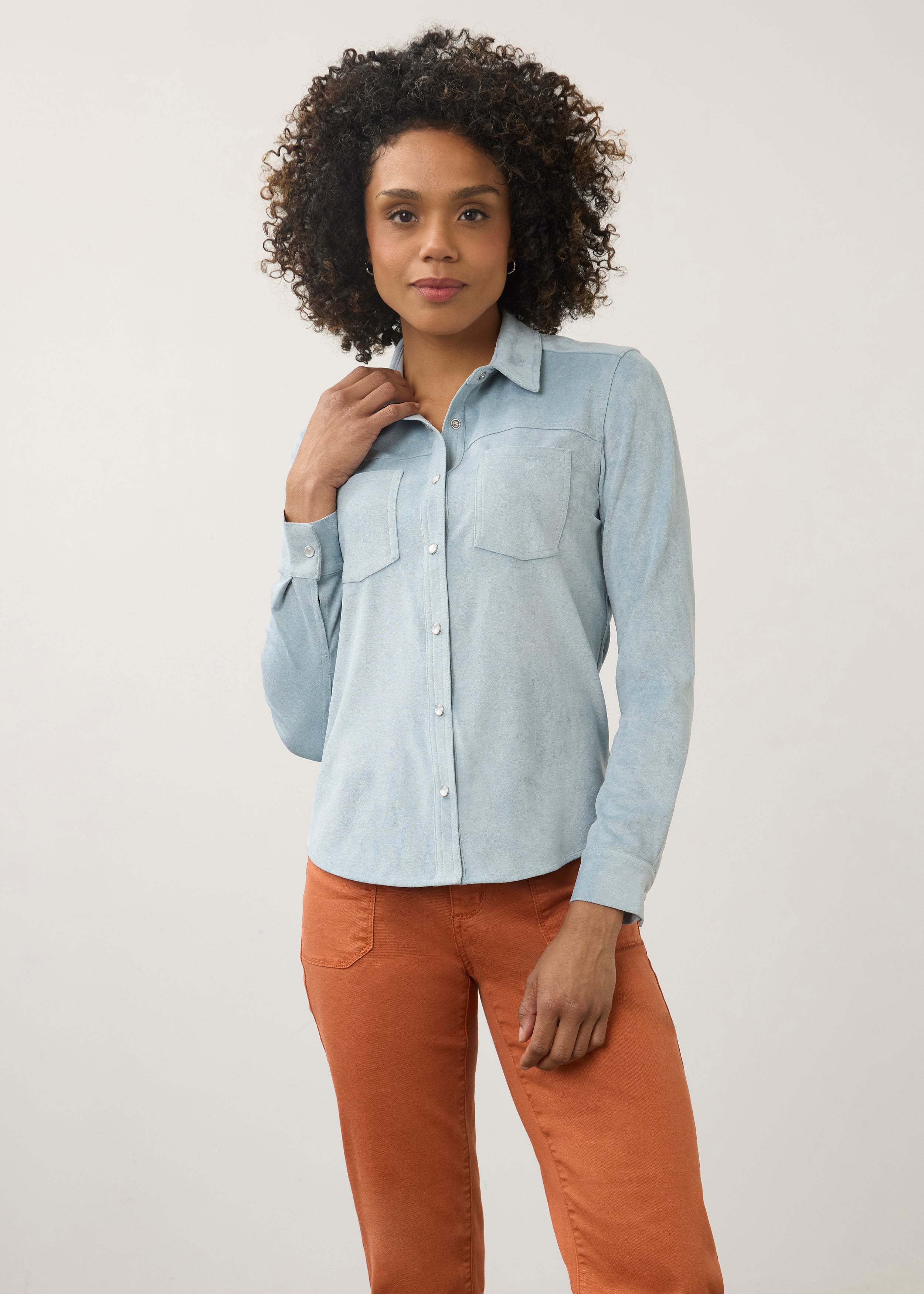 FDJ Faux Suede Button-Up Shirt