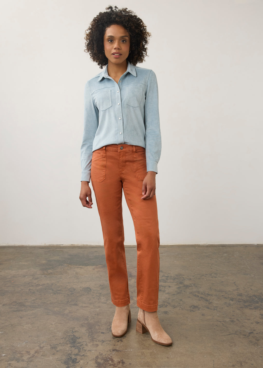 FDJ Faux Suede Button-Up Shirt