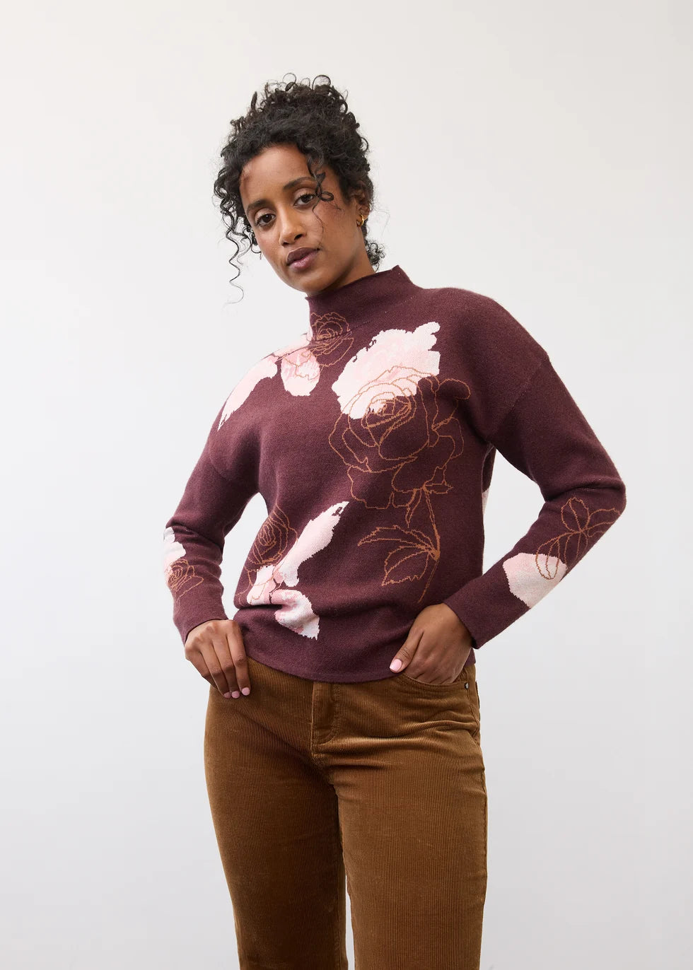 FDJ Mock Neck Loose Fit Sweater Rose Fig