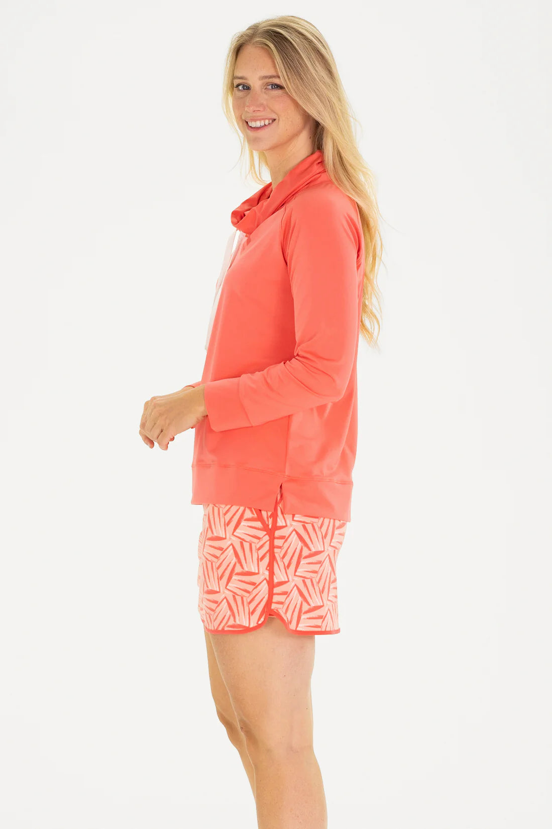 Active Finley Funnel Neck Top in Calypso Coral by Duffield Lane