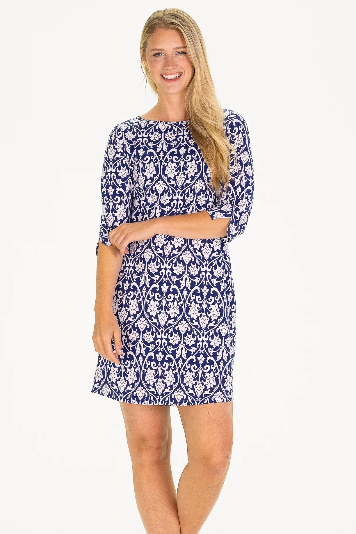 The Alicia Dress in Navy Filigree by Duffield Lane