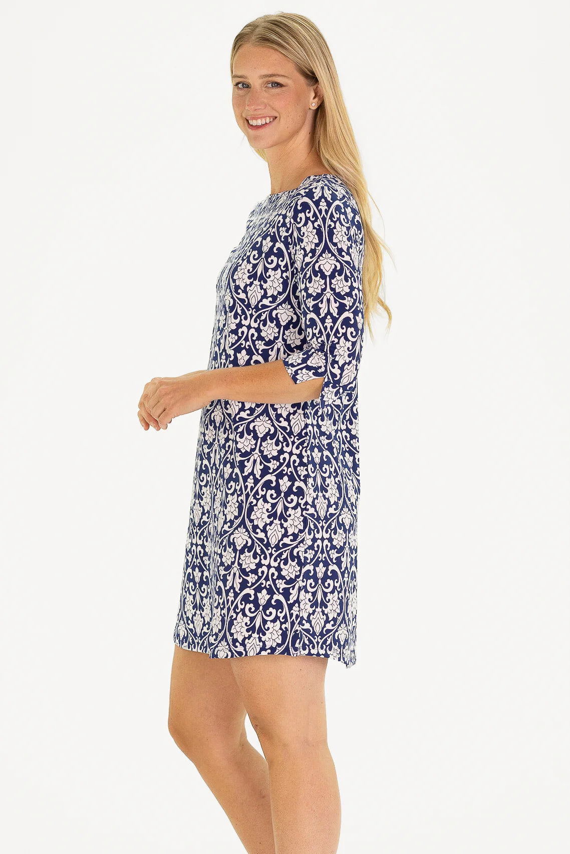 The Alicia Dress in Navy Filigree by Duffield Lane