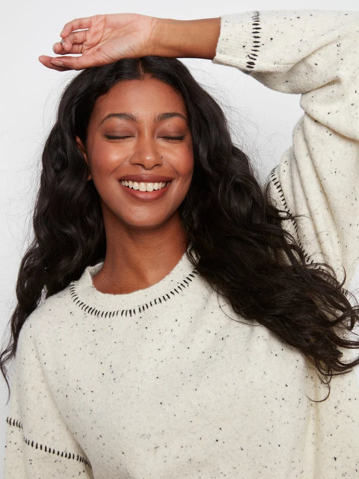 Charlie B Contrast Whipstitch Sweater - Cookie & Cream