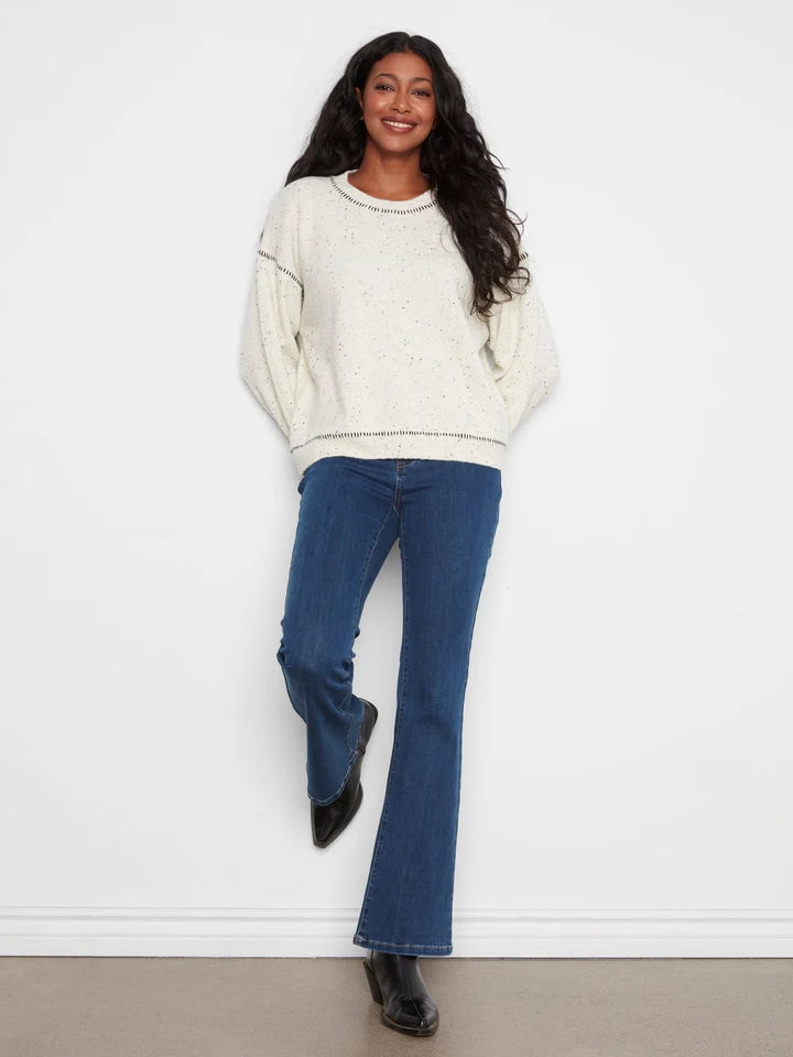 Charlie B Contrast Whipstitch Sweater - Cookie & Cream