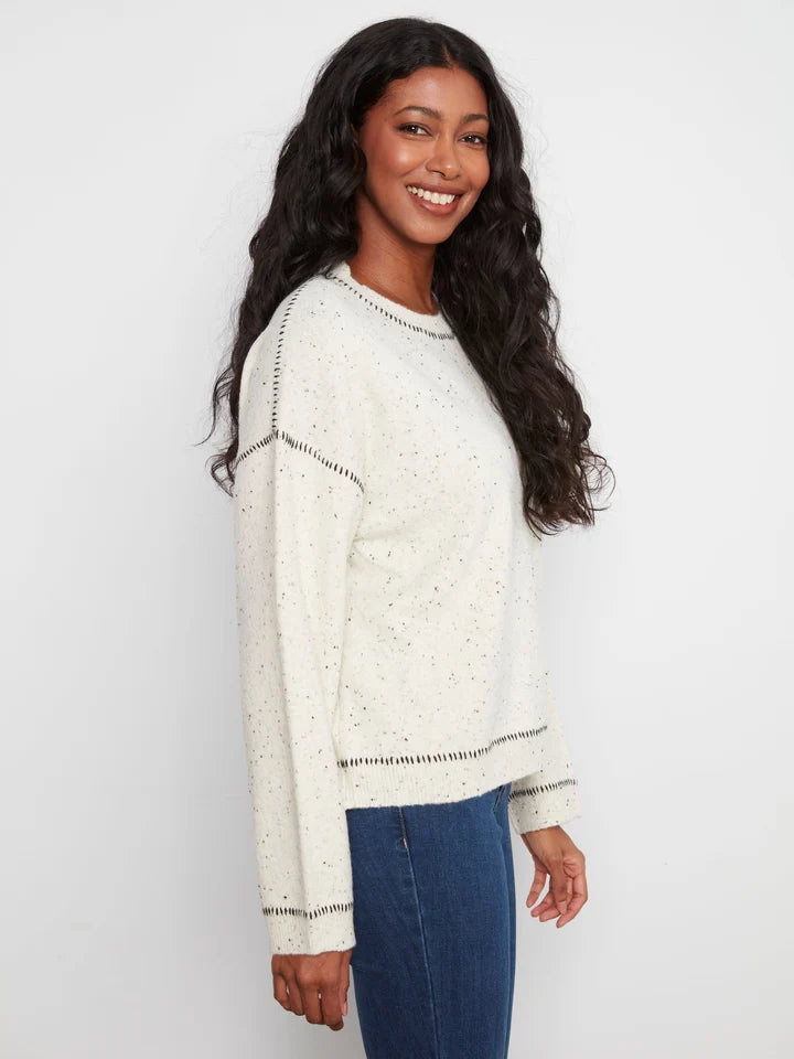 Charlie B Contrast Whipstitch Sweater - Cookie & Cream