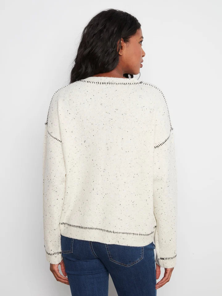 Charlie B Contrast Whipstitch Sweater - Cookie & Cream