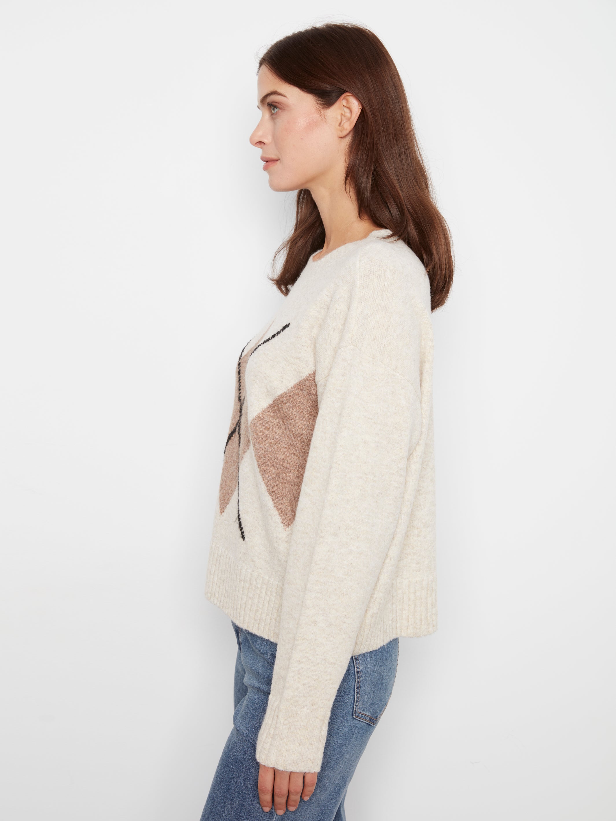 Charlie B Long Sleeve Crew Neck Argyle Sweater