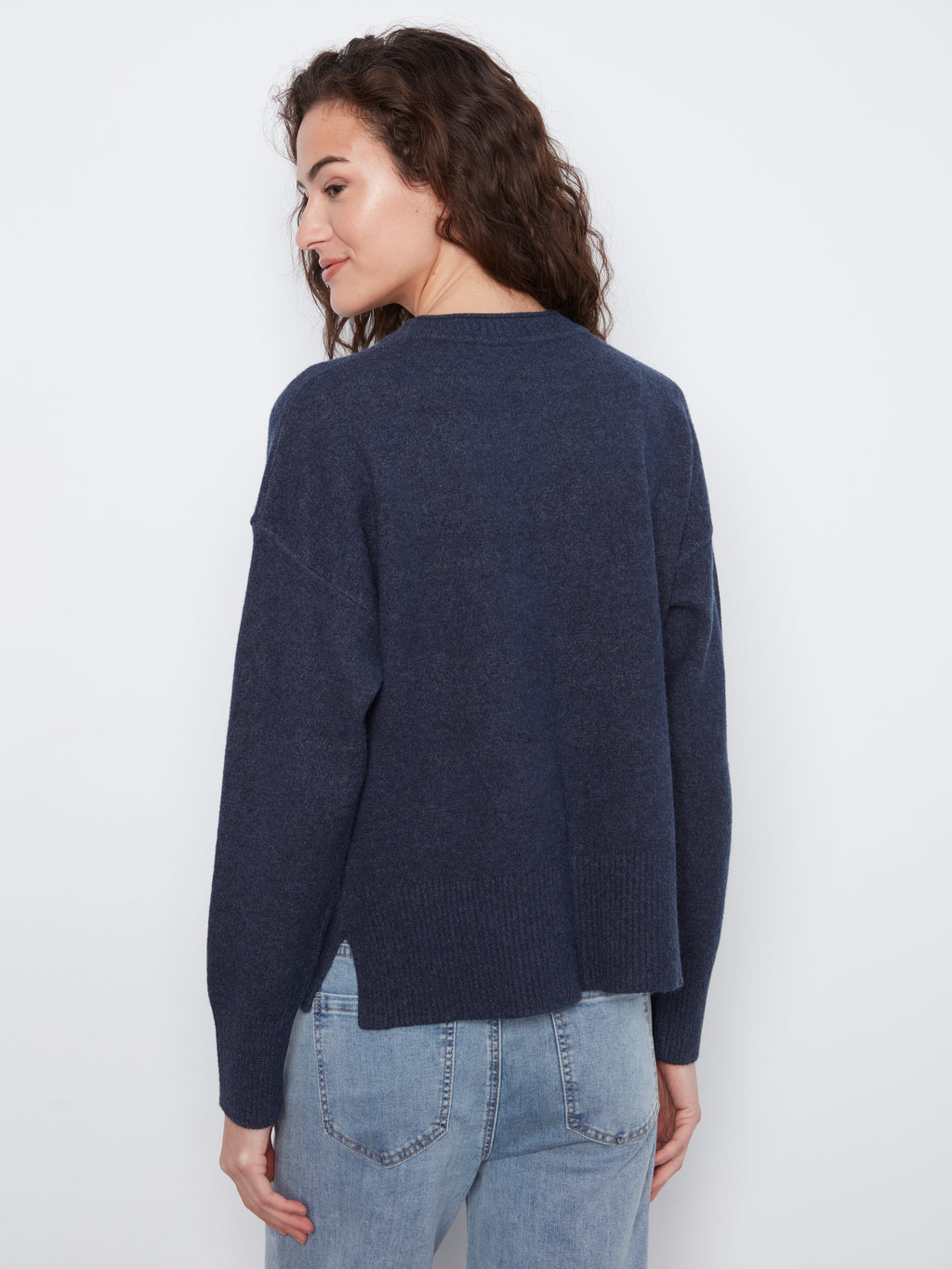 Charlie B Crew Neck Cropped Sweater with Pocket