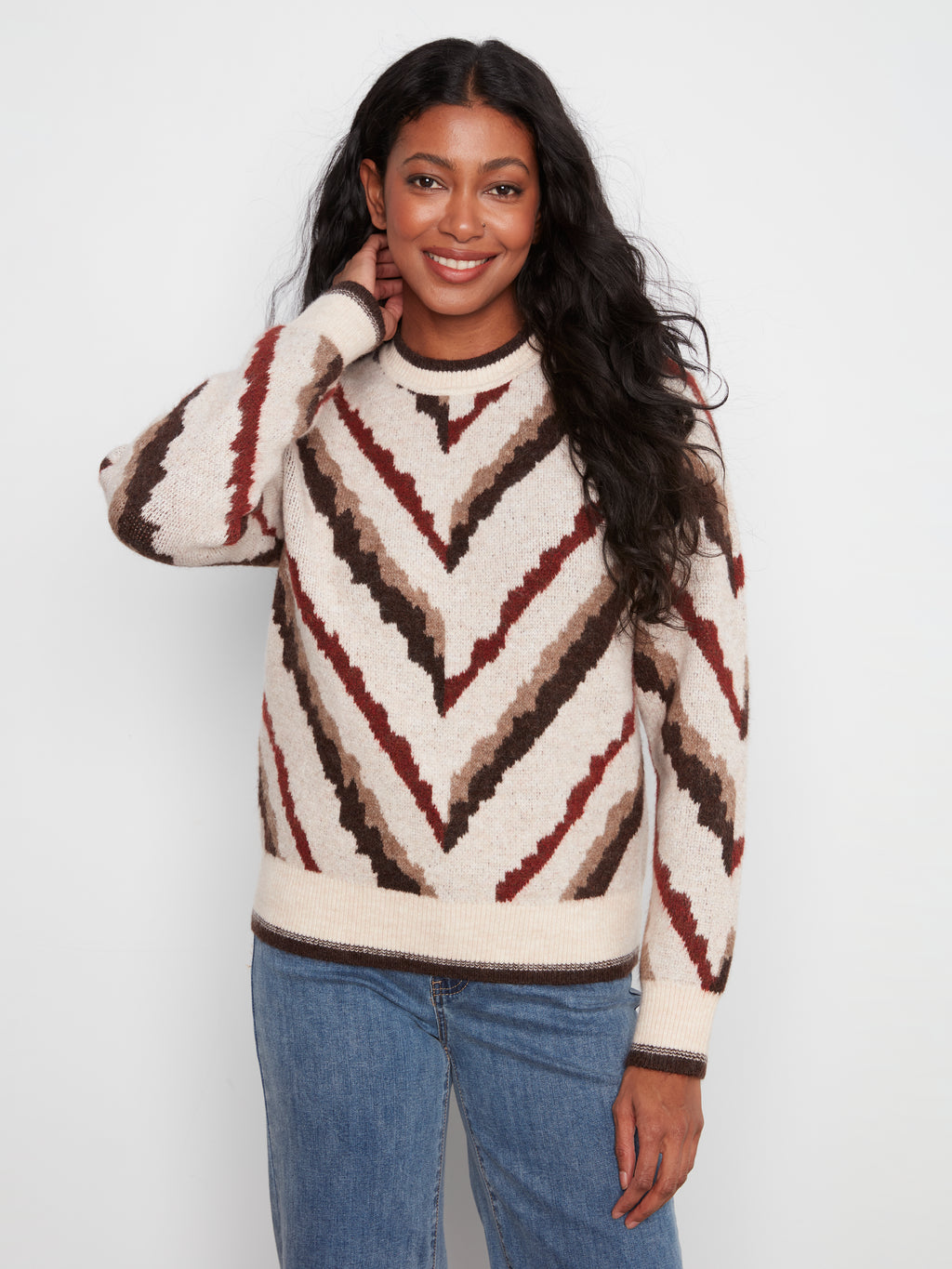Charlie B Crew Neck Jacquard Sweater in Zebra Print