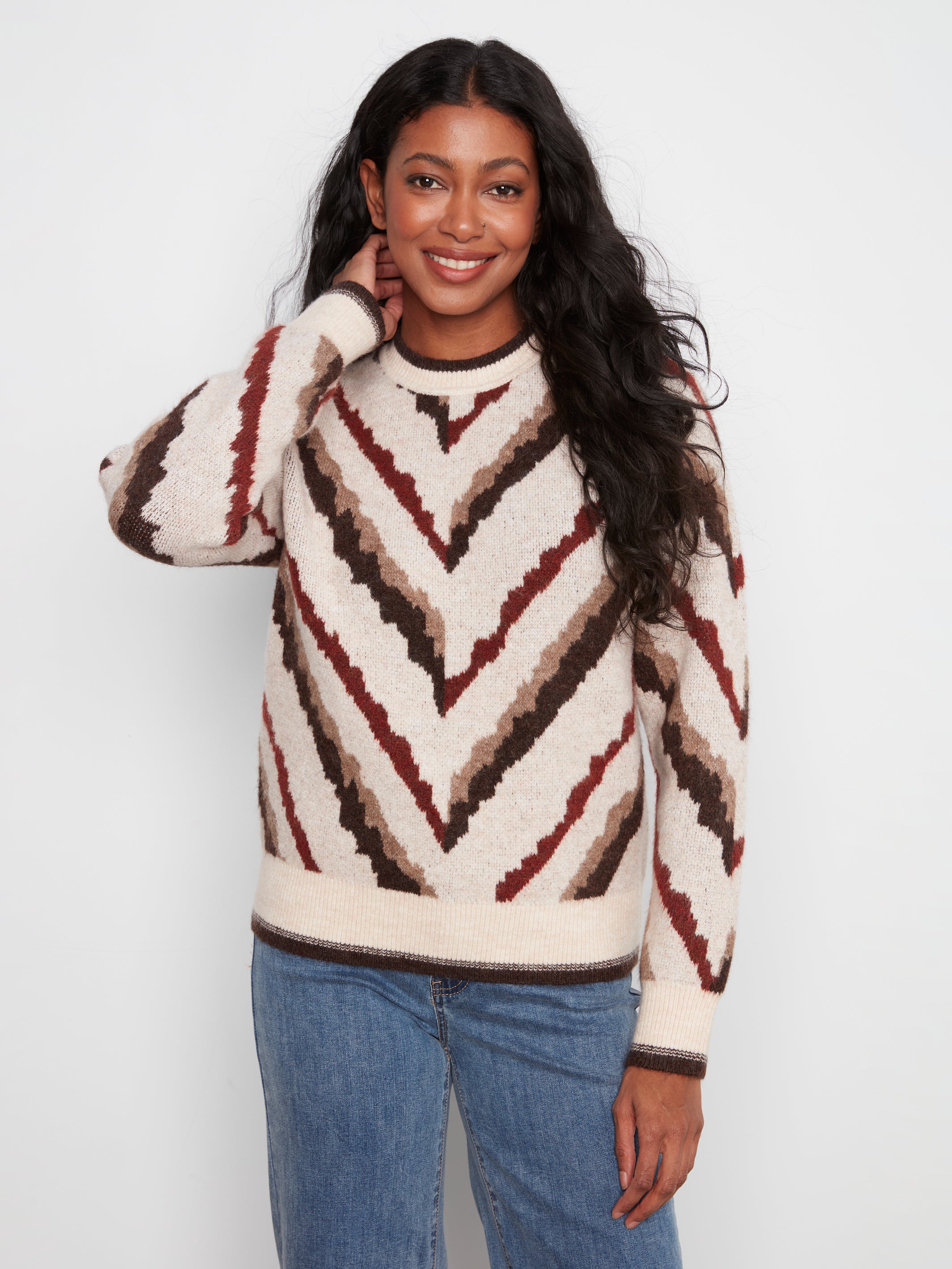 Charlie B Crew Neck Jacquard Sweater in Zebra Print