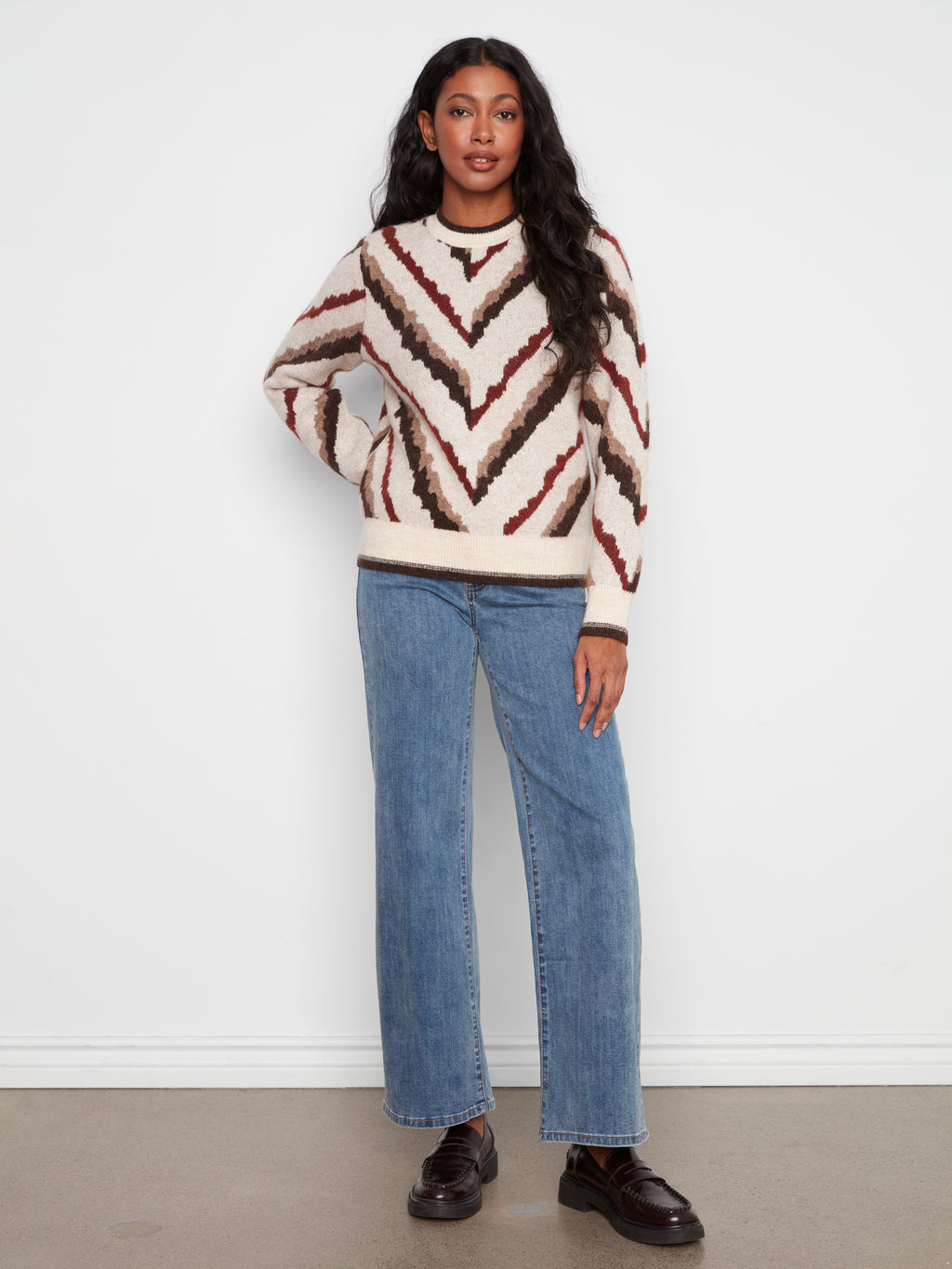 Charlie B Crew Neck Jacquard Sweater in Zebra Print