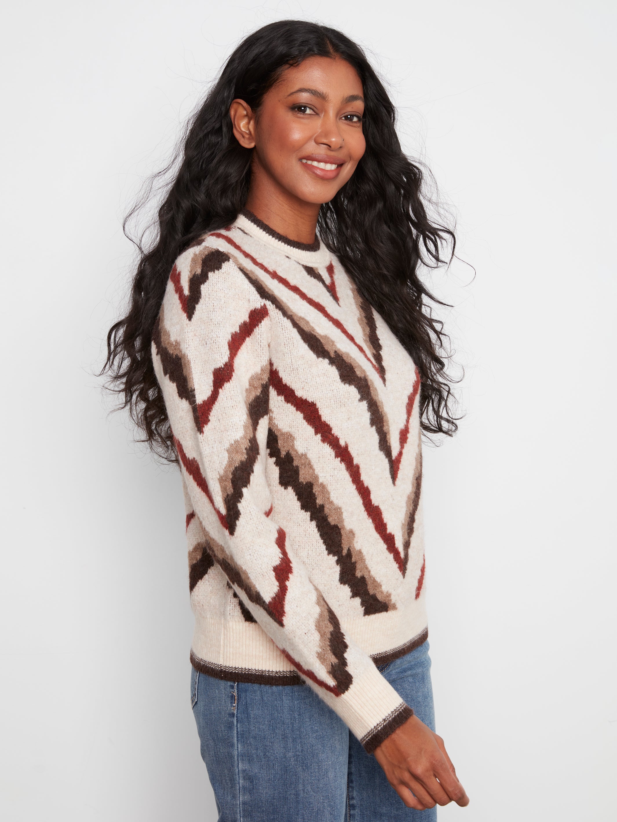 Charlie B Crew Neck Jacquard Sweater in Zebra Print