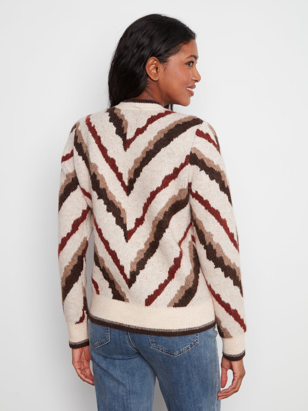 Charlie B Crew Neck Jacquard Sweater in Zebra Print