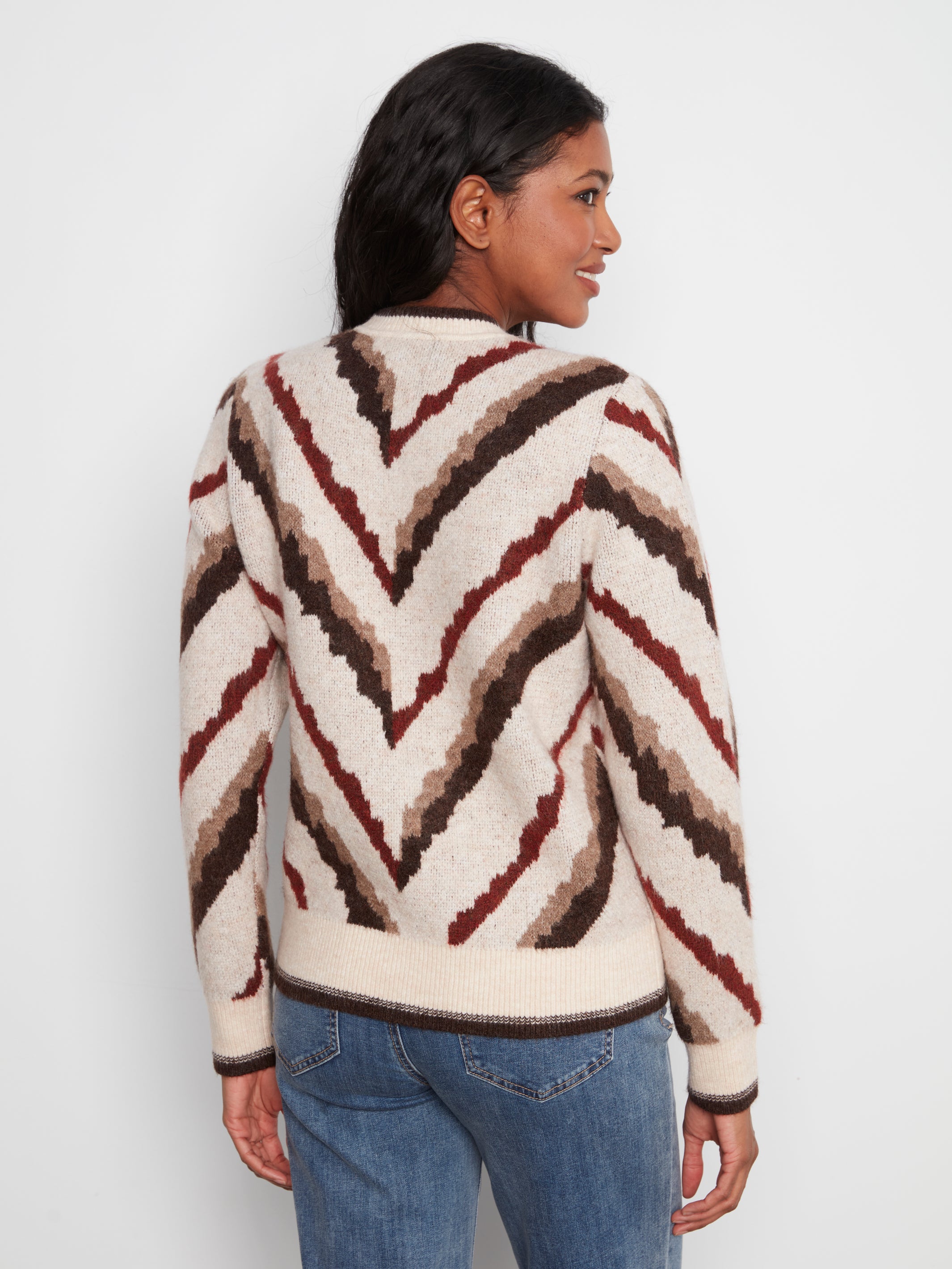 Charlie B Crew Neck Jacquard Sweater in Zebra Print