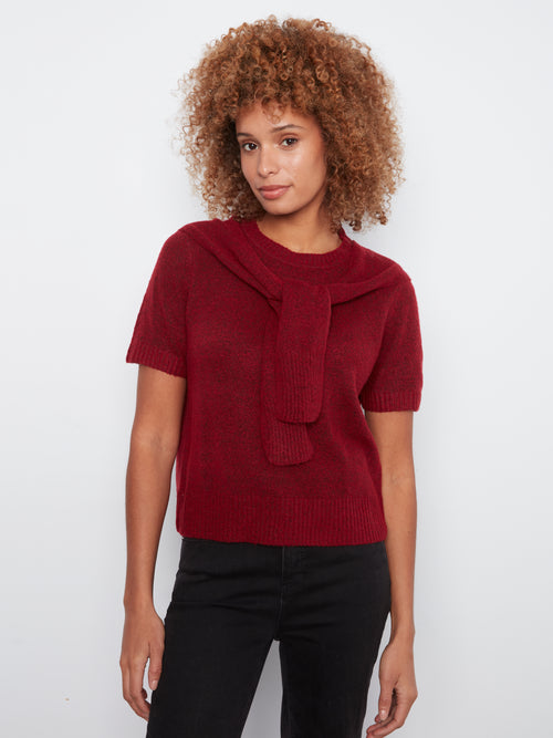 Charlie B Combined Sleeve Detail Faux-Layered Sweater--Equestrian Red