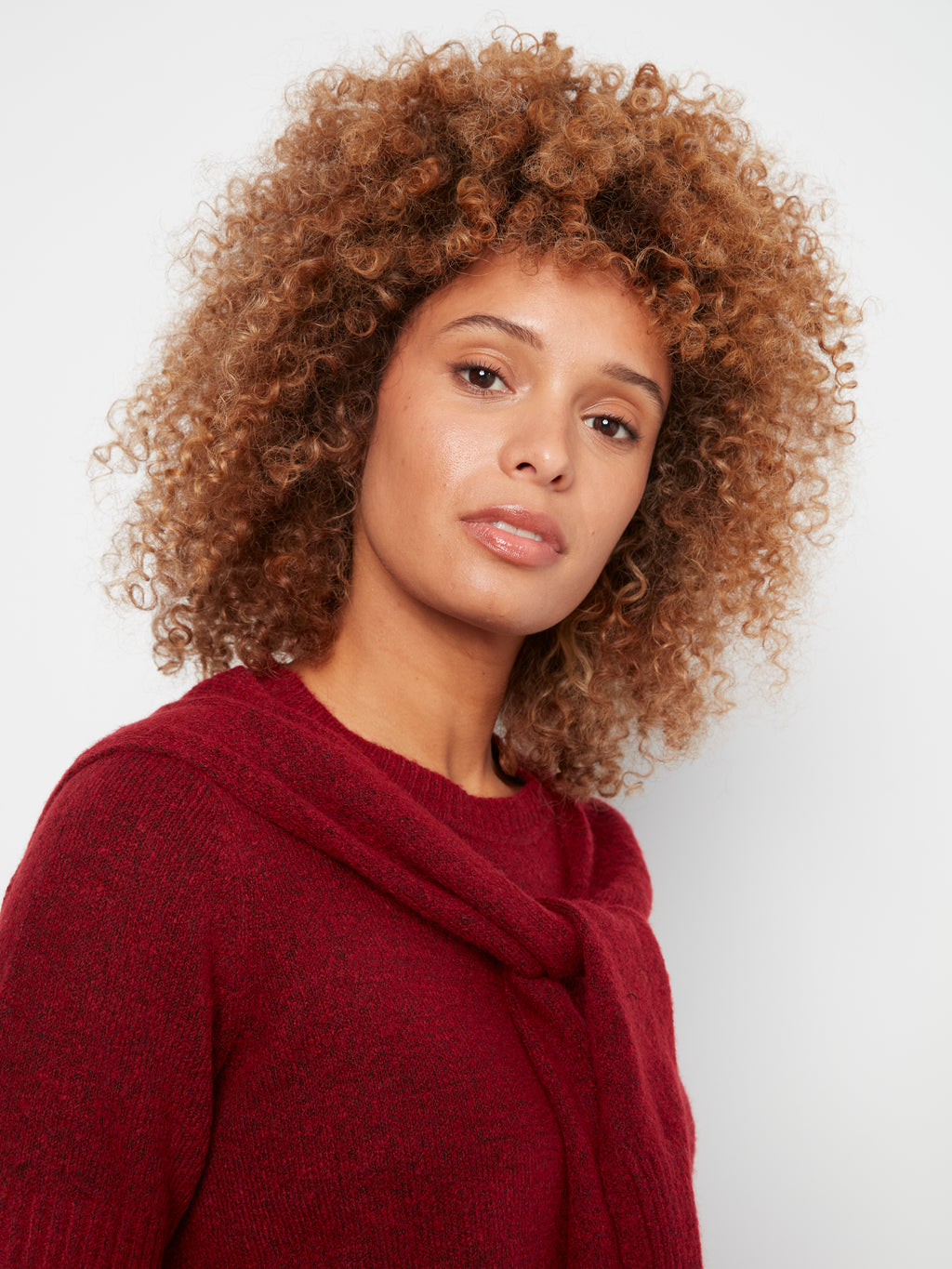 Charlie B Combined Sleeve Detail Faux-Layered Sweater--Equestrian Red