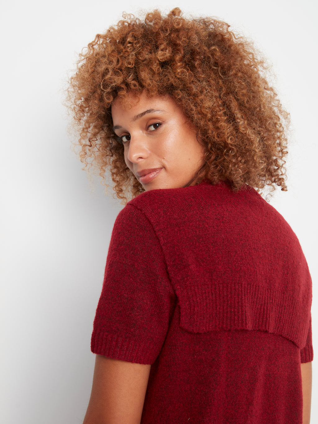 Charlie B Combined Sleeve Detail Faux-Layered Sweater--Equestrian Red