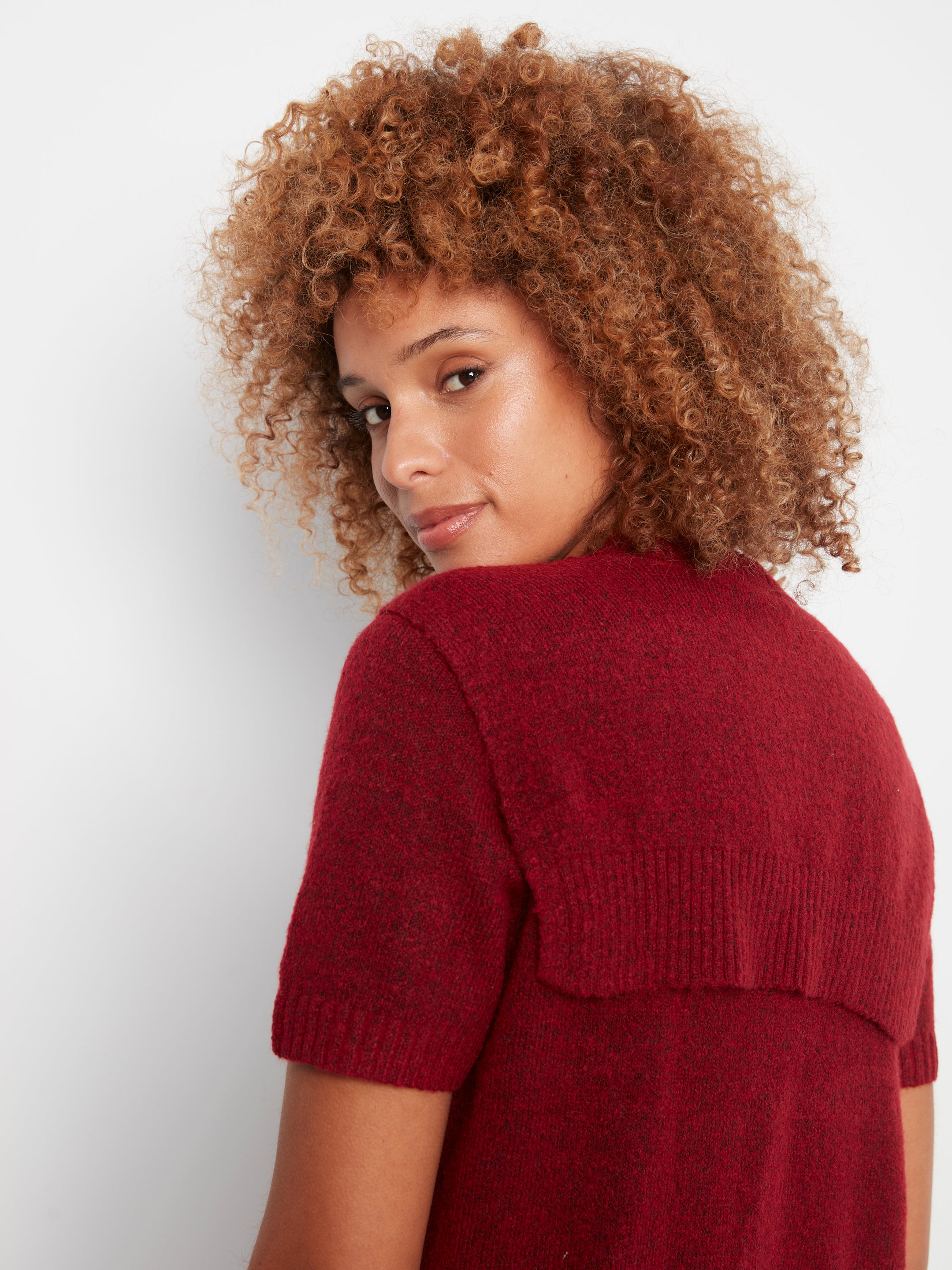 Charlie B Combined Sleeve Detail Faux-Layered Sweater--Equestrian Red