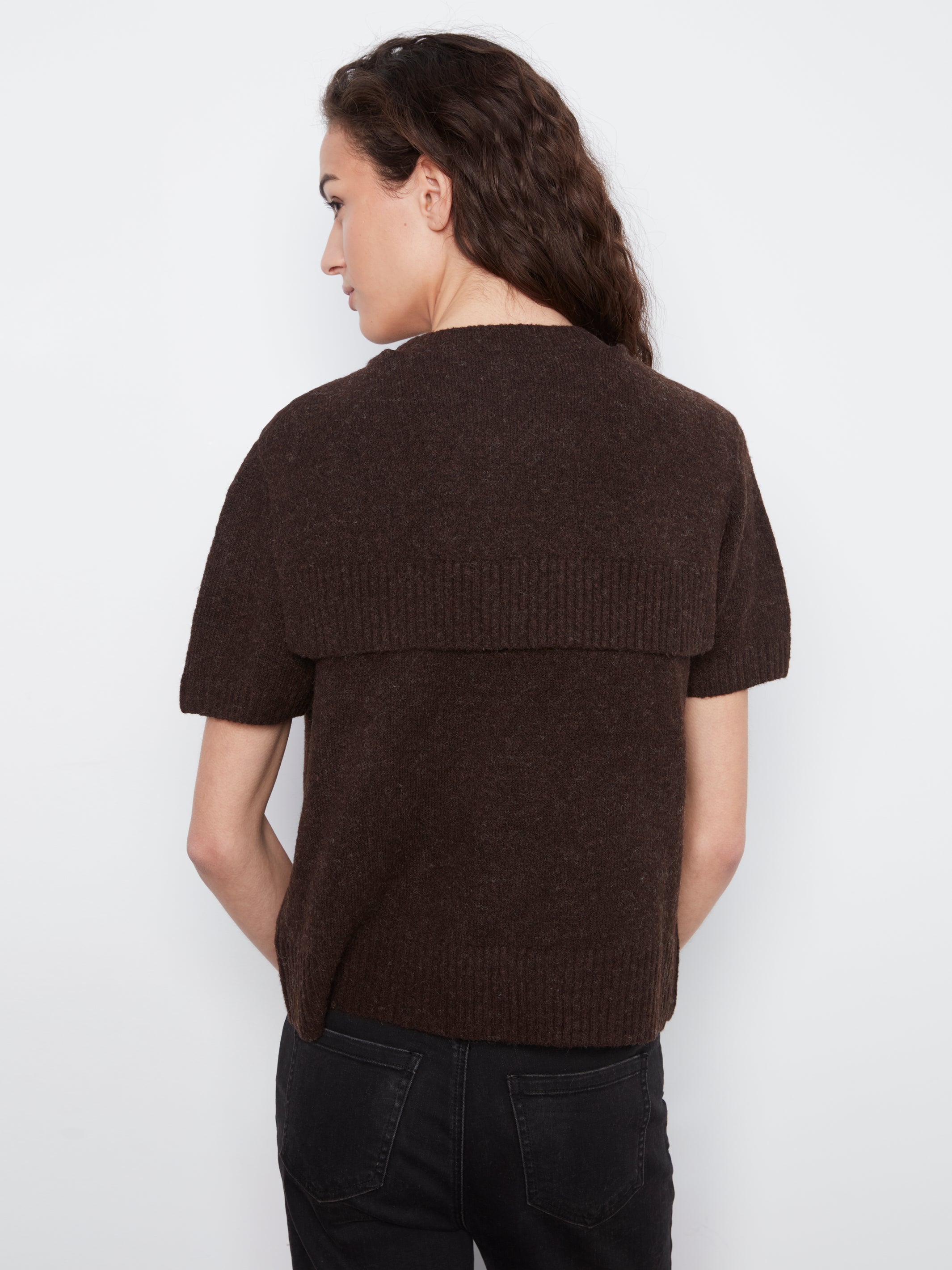 Charlie B Combined Sleeve Detail Faux-Layered Sweater--Coffee