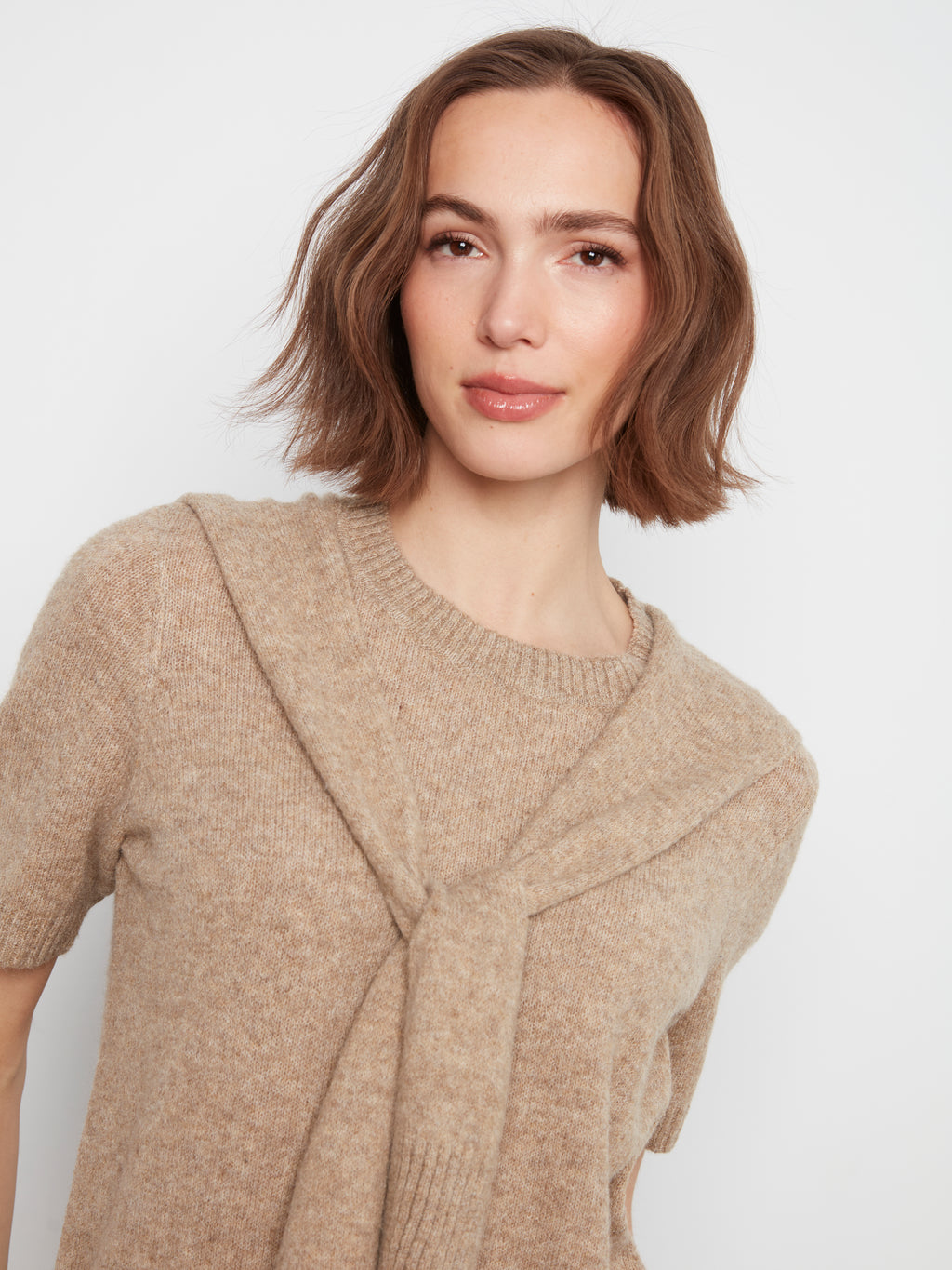 Charlie B Combined Sleeve Detail Faux-Layered Sweater--Truffle