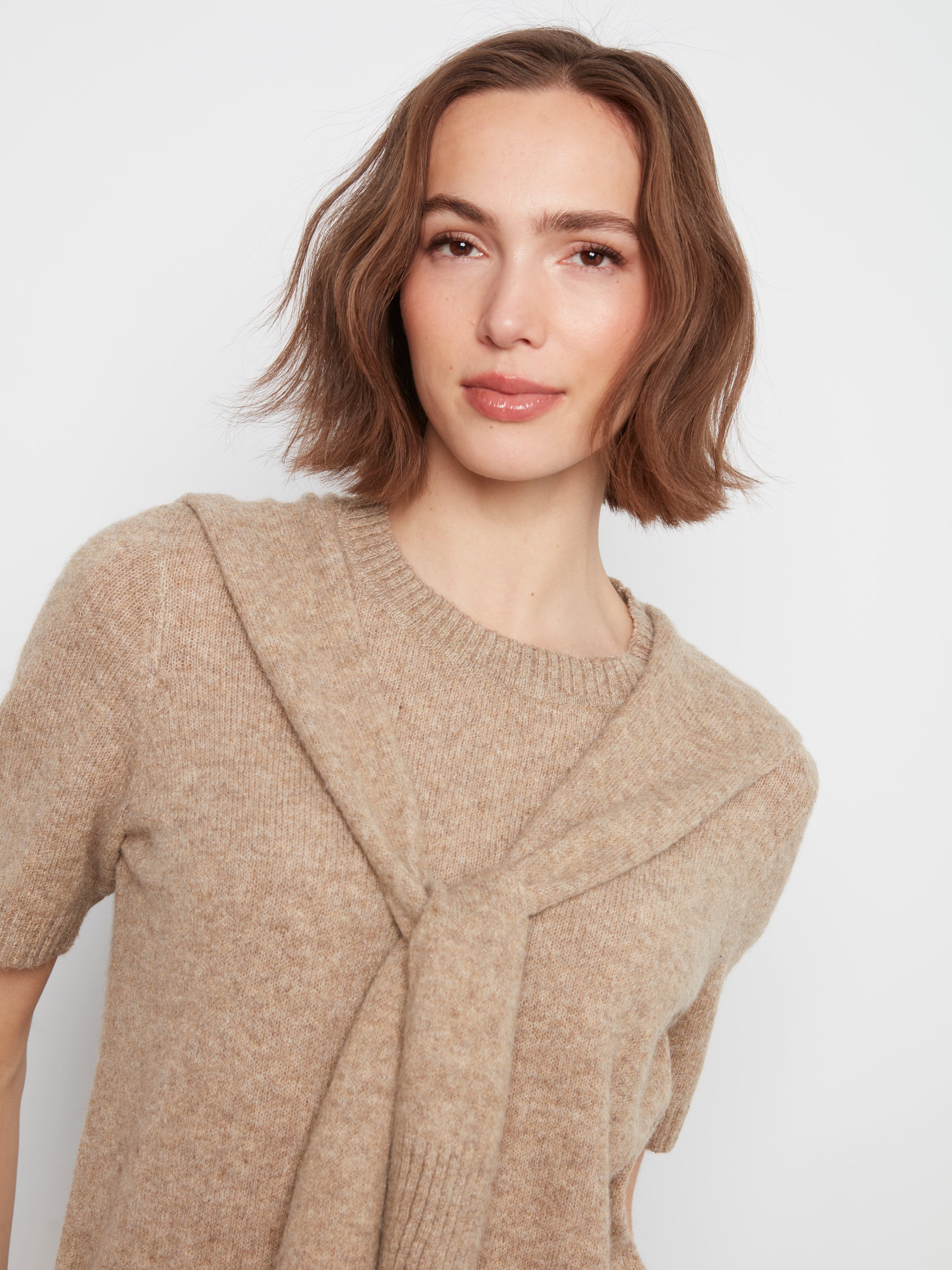 Charlie B Combined Sleeve Detail Faux-Layered Sweater--Truffle