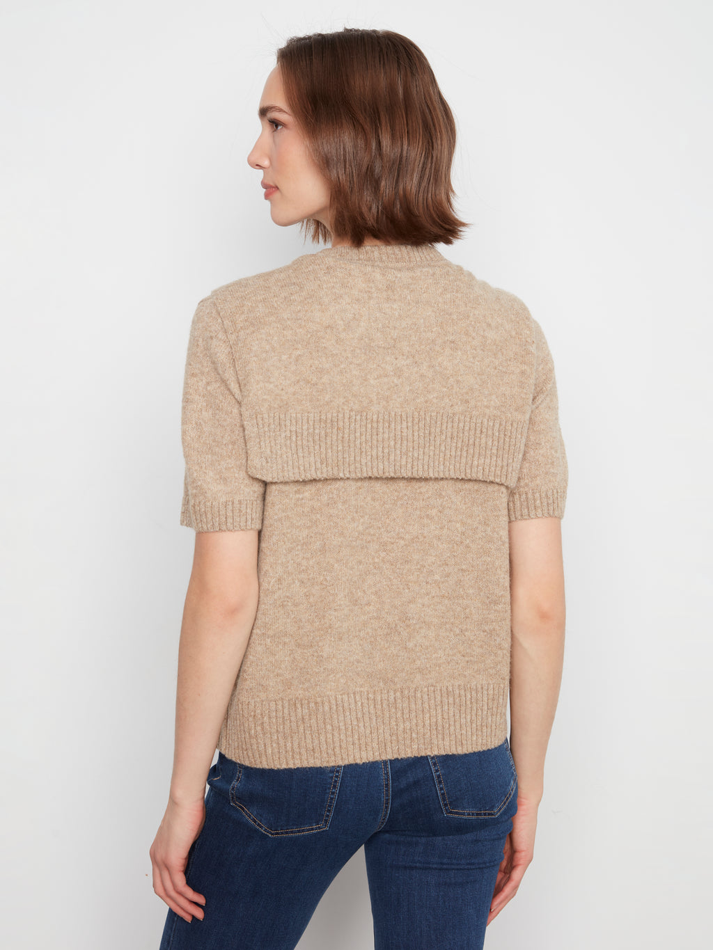 Charlie B Combined Sleeve Detail Faux-Layered Sweater--Truffle