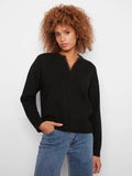 Charlie B V-Notch Neckline Sweater with Leopard Trim