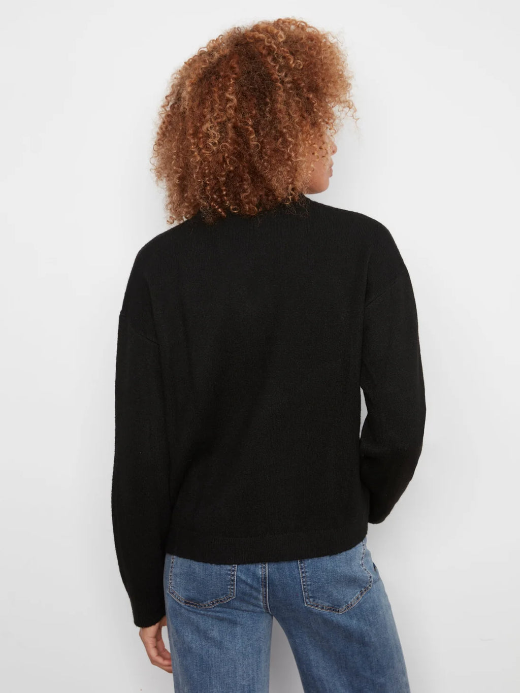 Charlie B V-Notch Neckline Sweater with Leopard Trim
