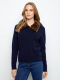 Plushy Button Up Cardigan with Faux Fur Collar by Charlie B