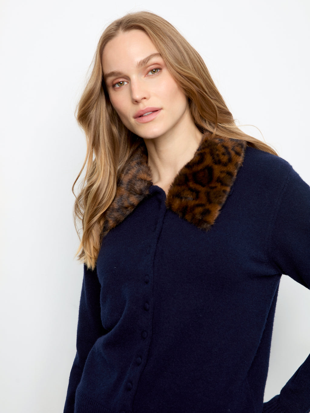 Plushy Button Up Cardigan with Faux Fur Collar by Charlie B