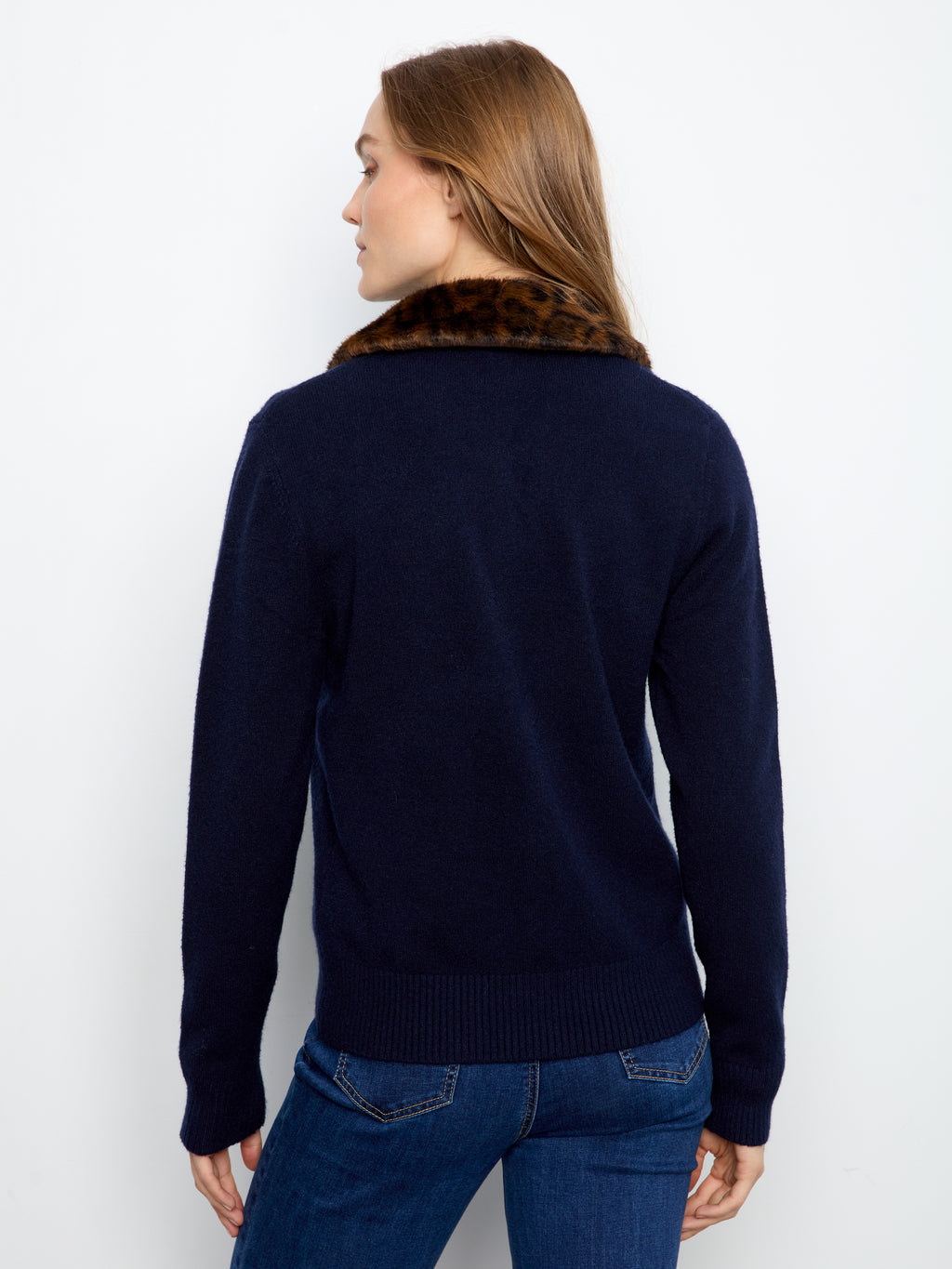 Plushy Button Up Cardigan with Faux Fur Collar by Charlie B