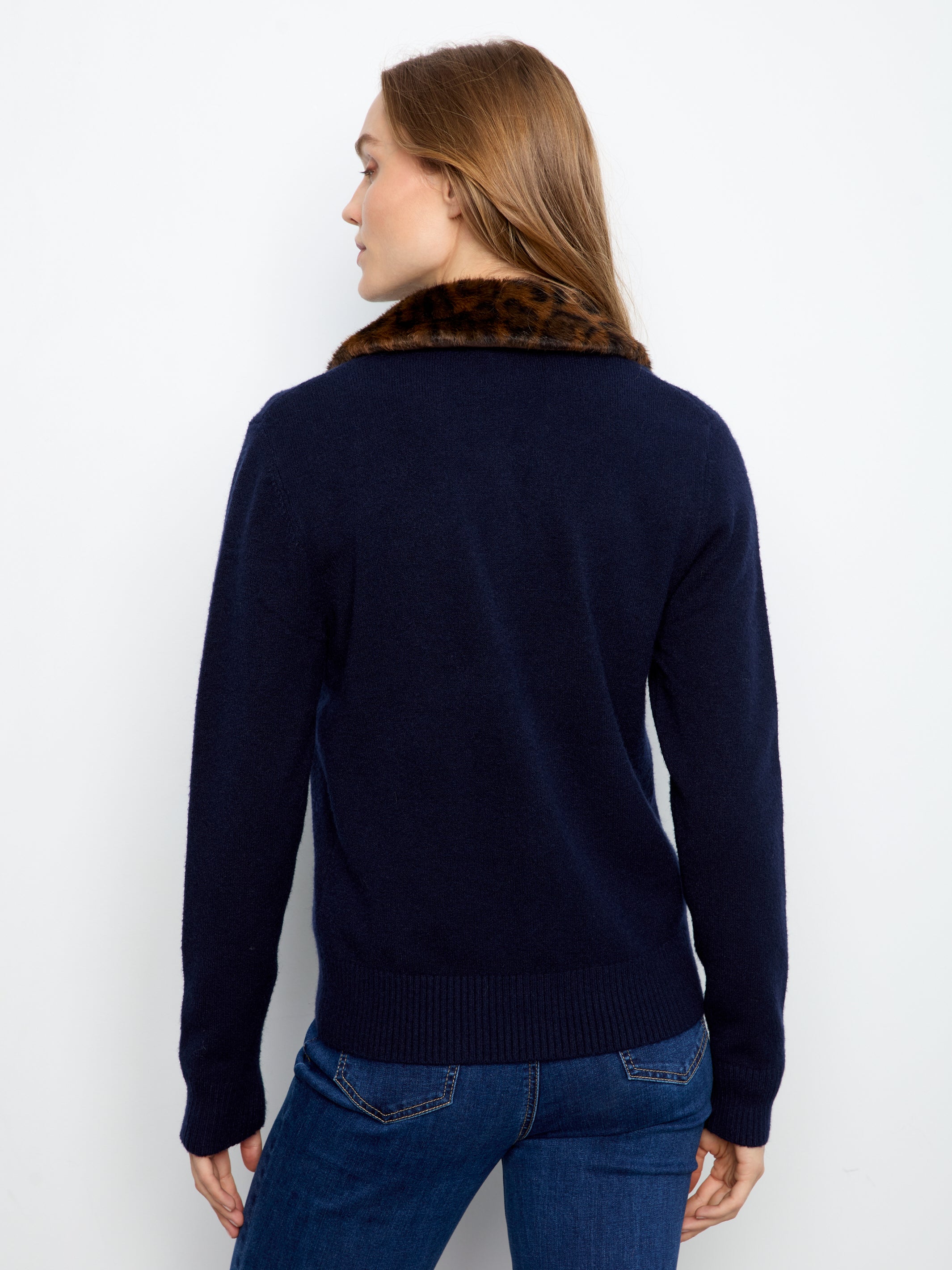 Plushy Button Up Cardigan with Faux Fur Collar by Charlie B