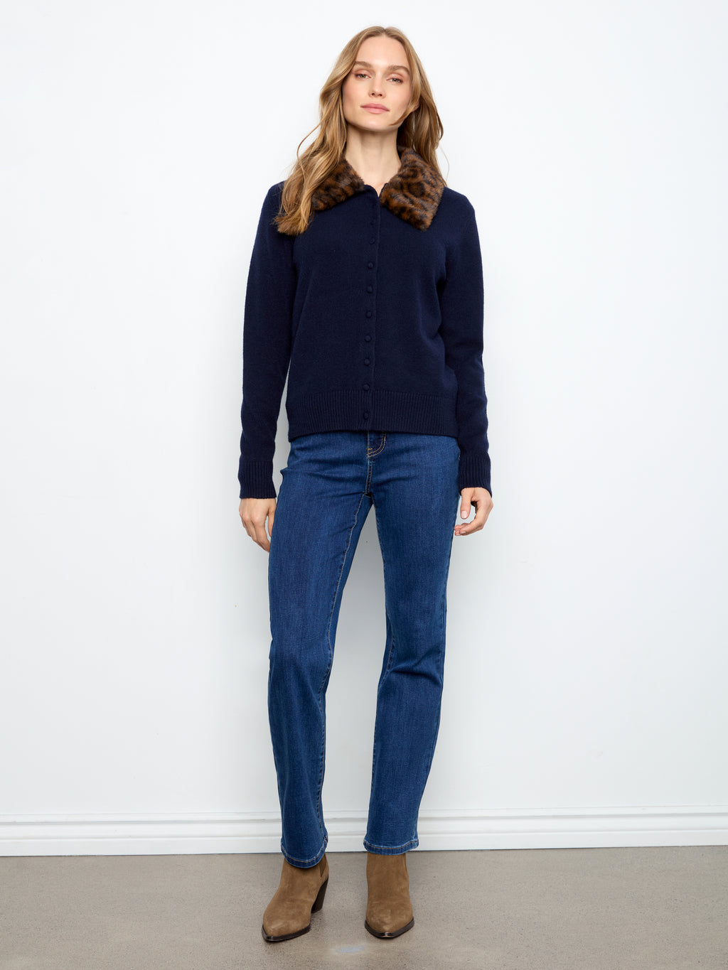 Plushy Button Up Cardigan with Faux Fur Collar by Charlie B