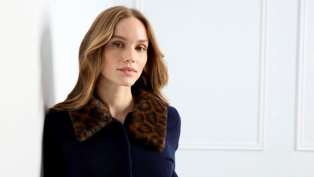 Plushy Button Up Cardigan with Faux Fur Collar by Charlie B