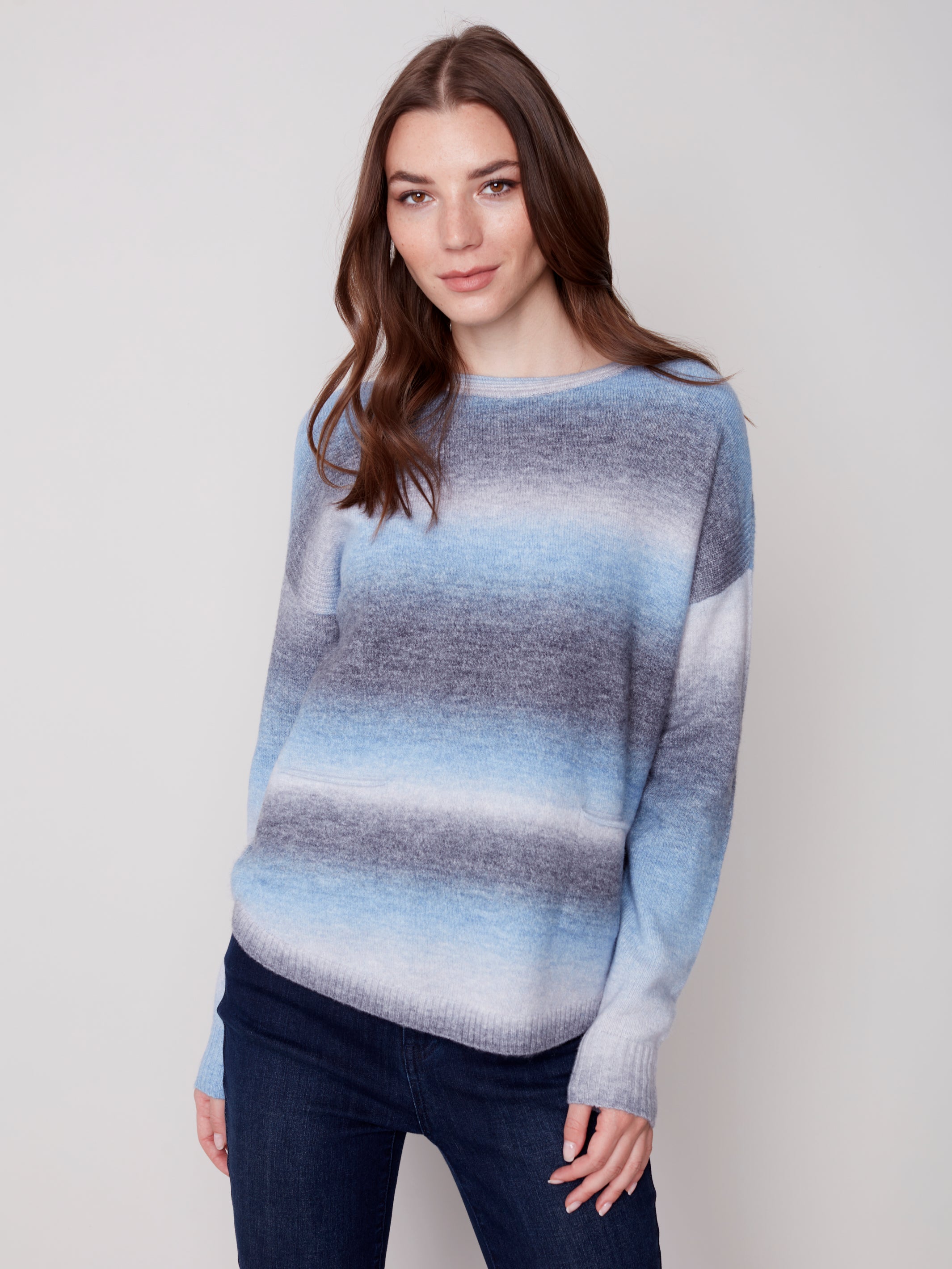 Printed Sweater with Removable Cowl Scarf by Charlie B