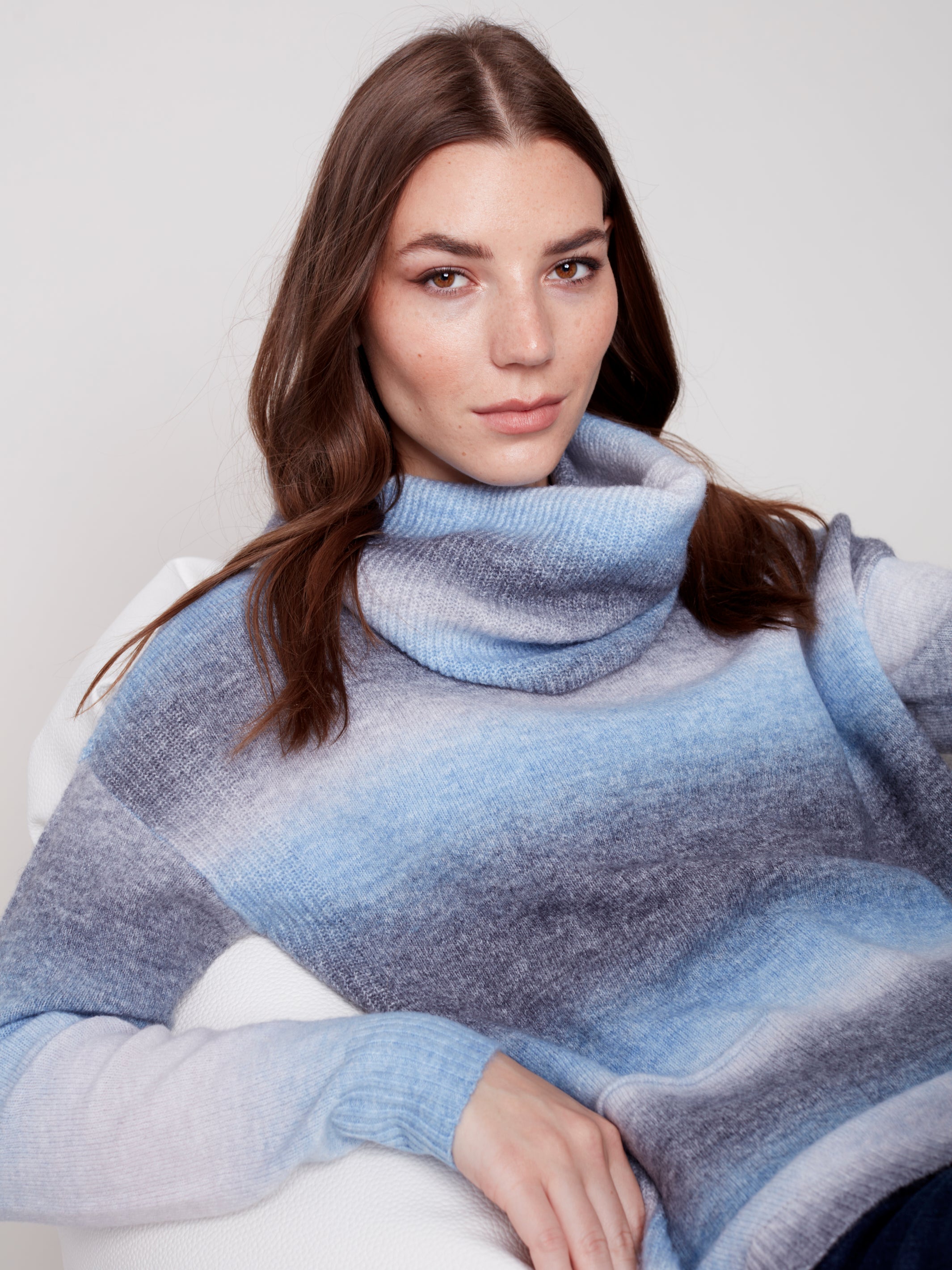 Printed Sweater with Removable Cowl Scarf by Charlie B