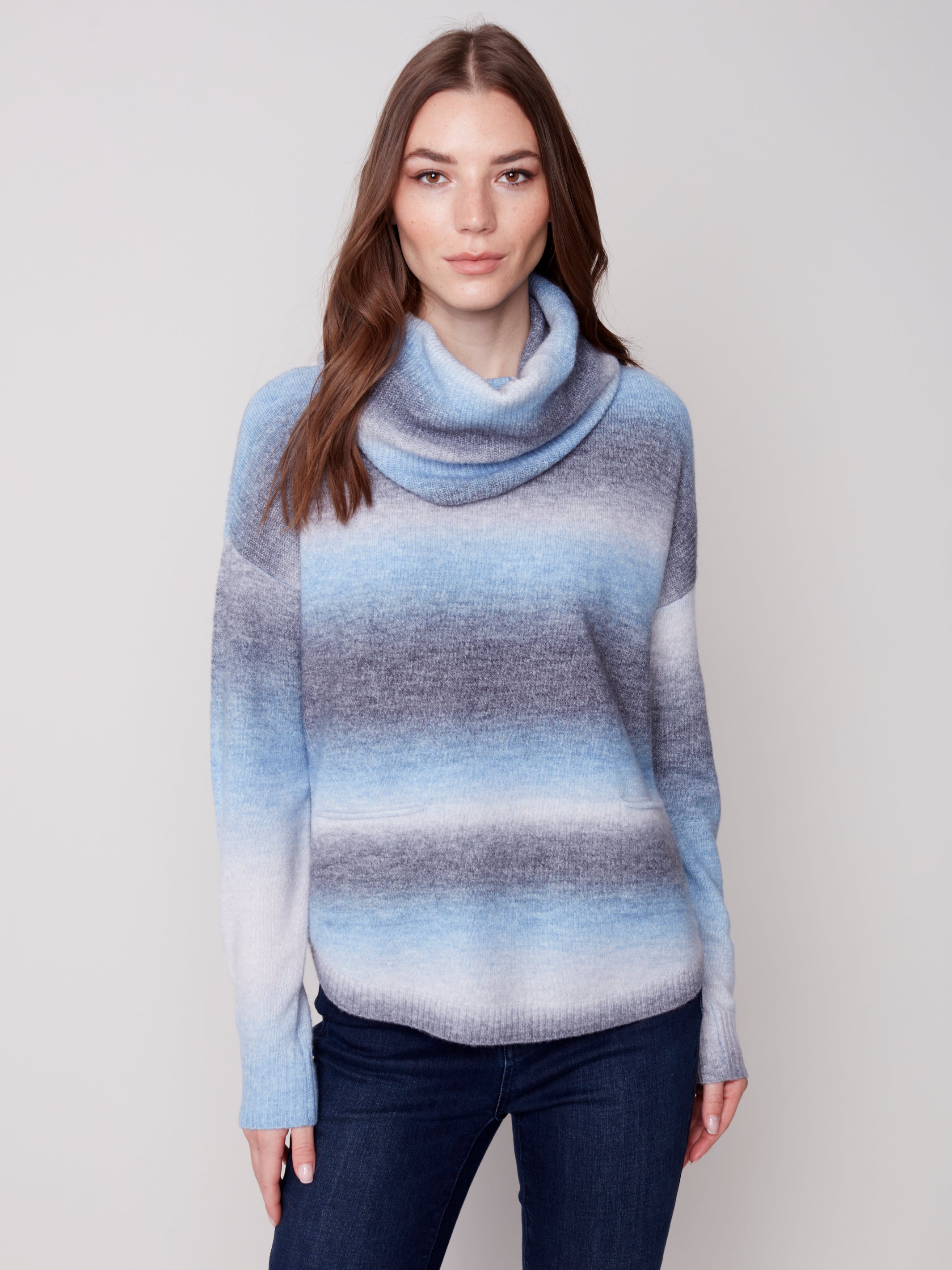 Printed Sweater with Removable Cowl Scarf by Charlie B